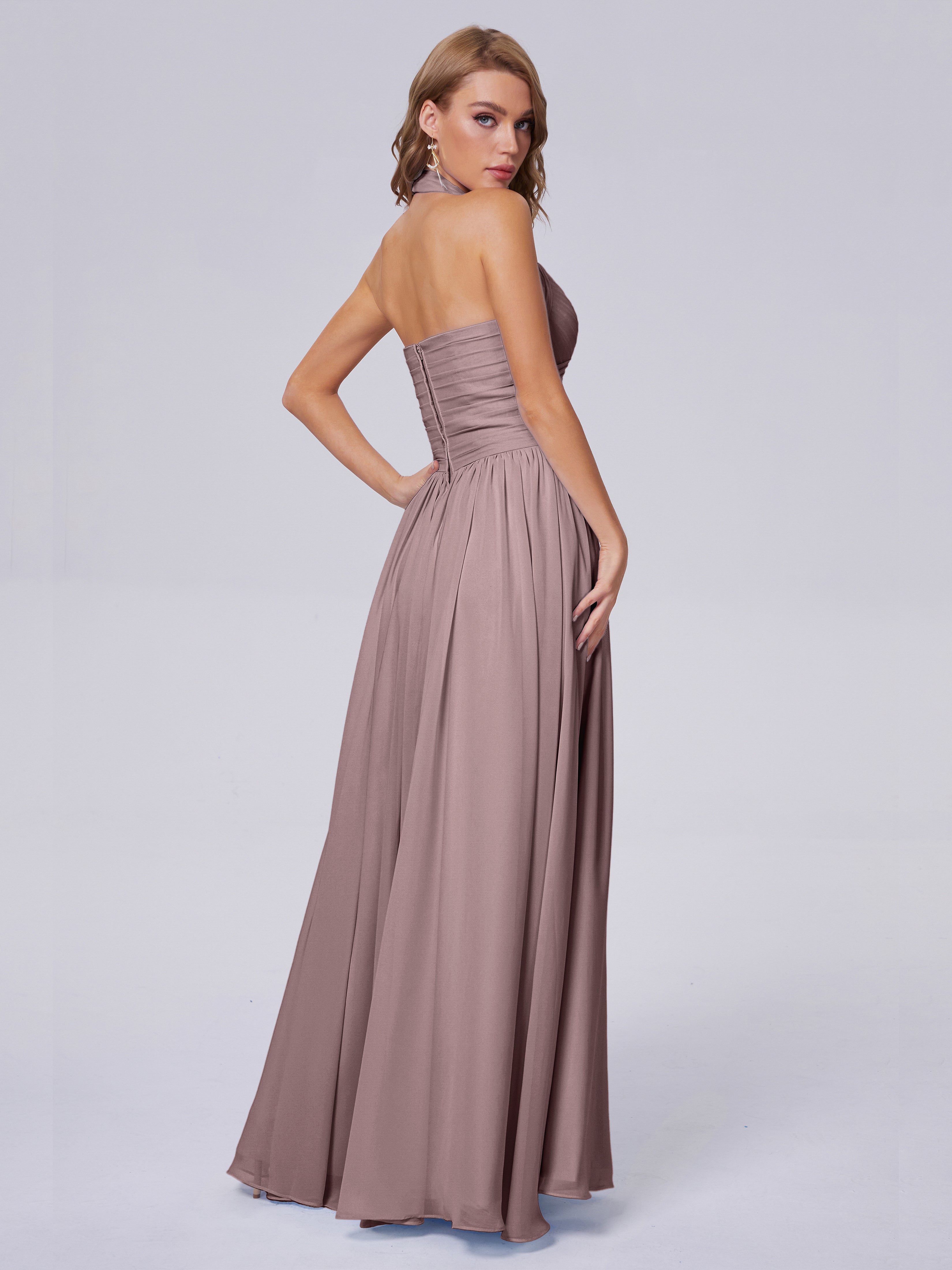 Amaya Pretty Halter Chiffon Long Bridesmaid Dresses
