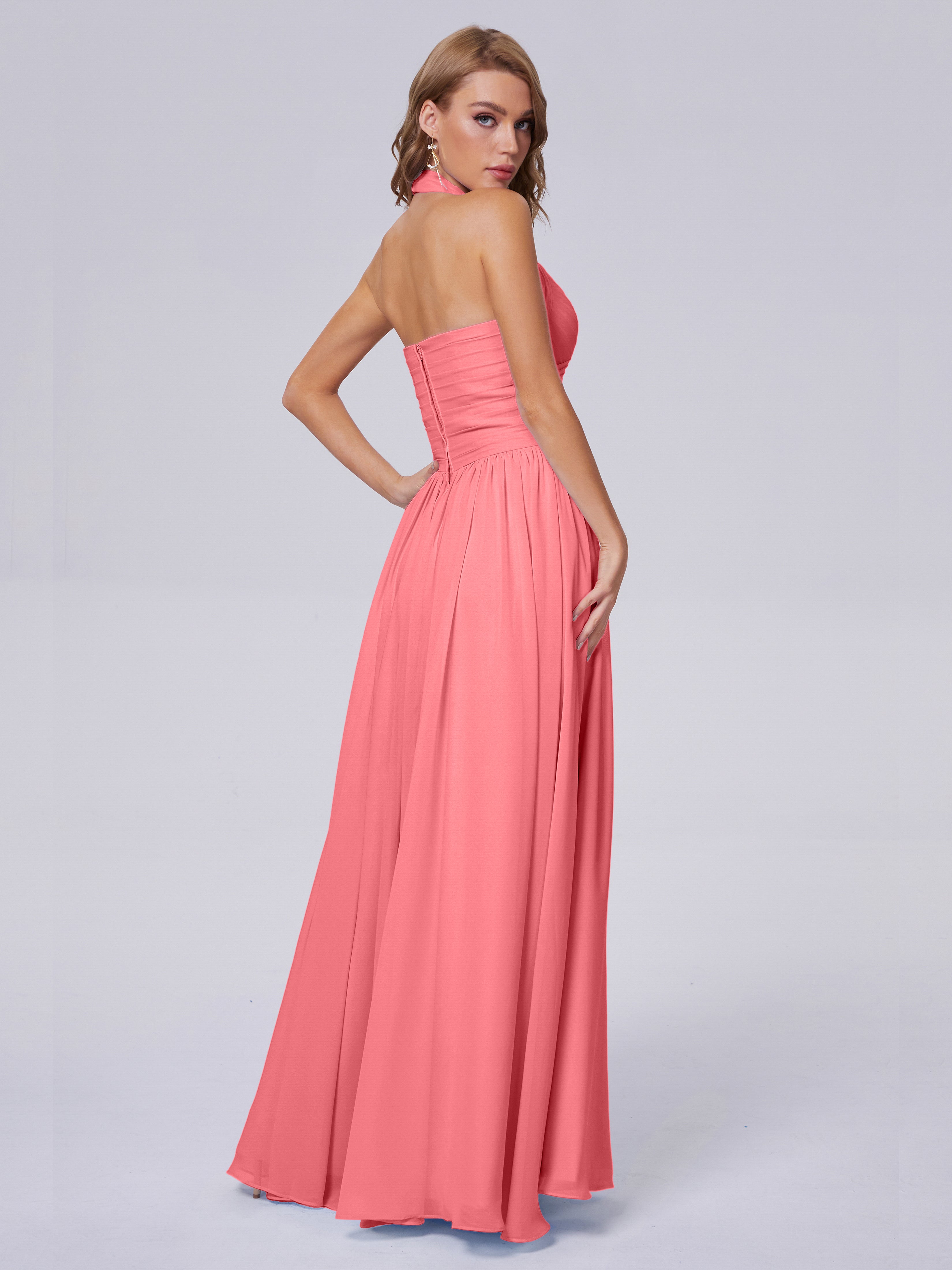 Amaya Pretty Halter Chiffon Long Bridesmaid Dresses