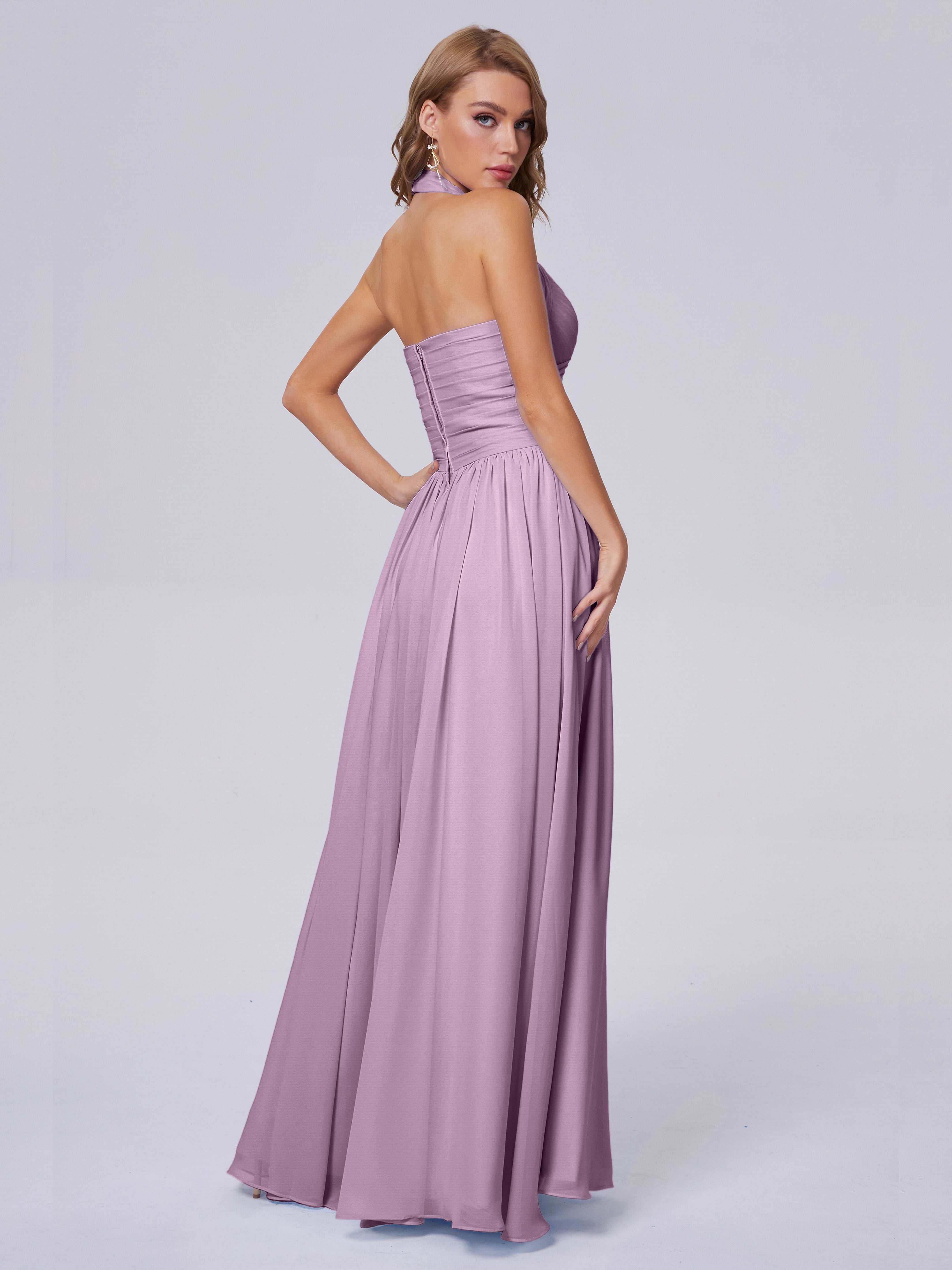 Amaya Pretty Halter Chiffon Long Bridesmaid Dresses