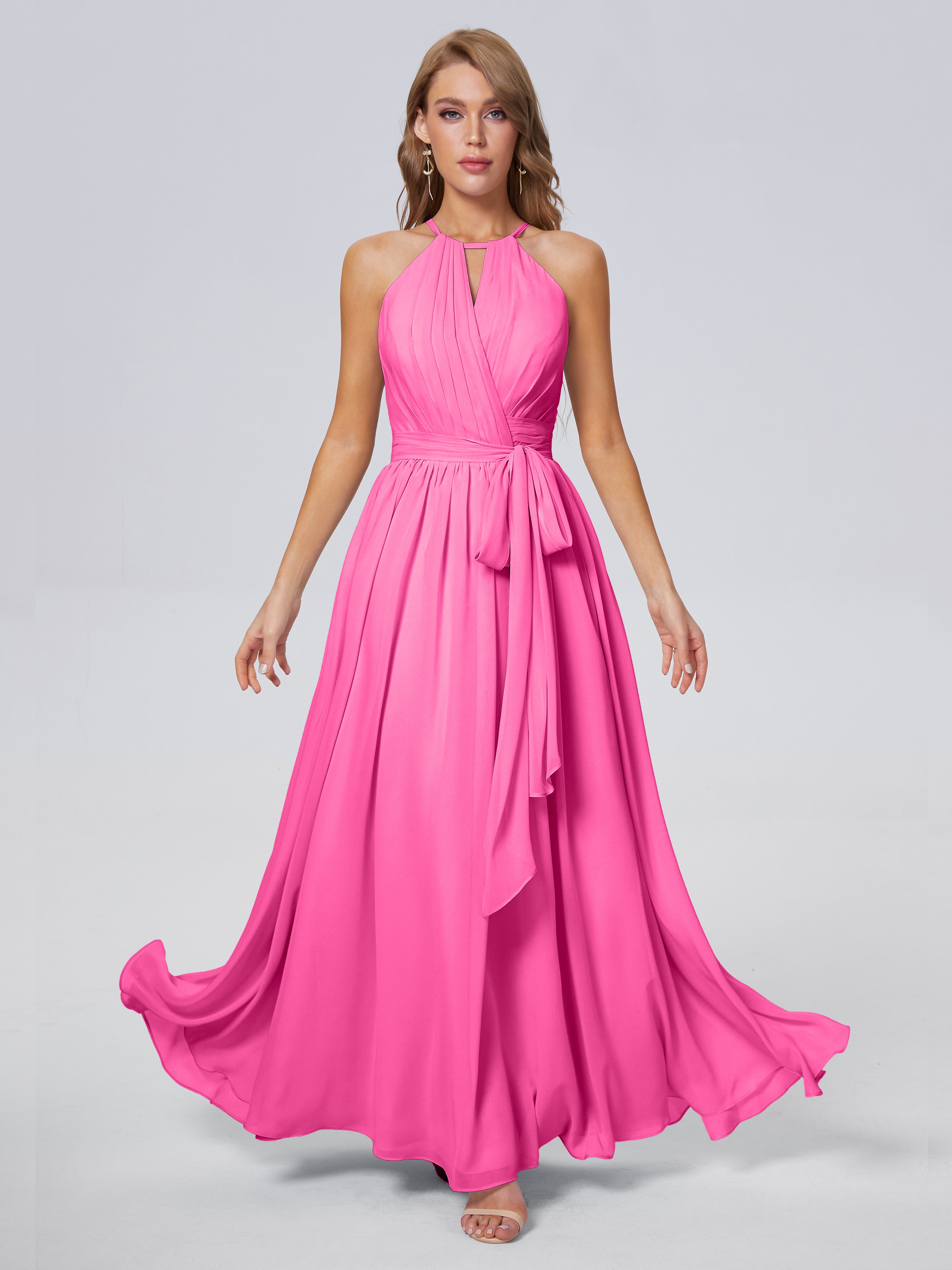 Amy Gorgeous Halter Chiffon Long Bridesmaid Dresses