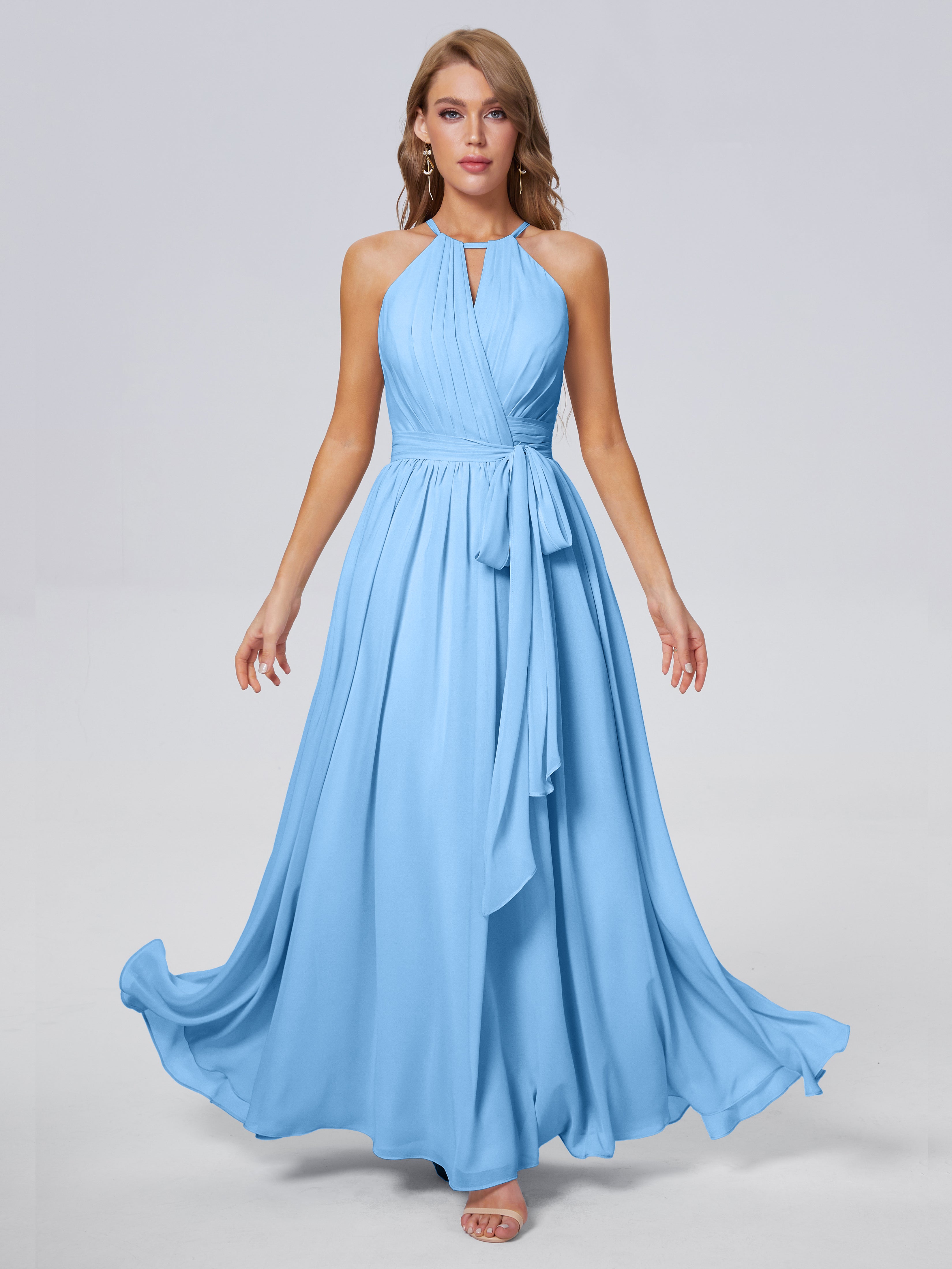 Amy Gorgeous Halter Chiffon Long Bridesmaid Dresses