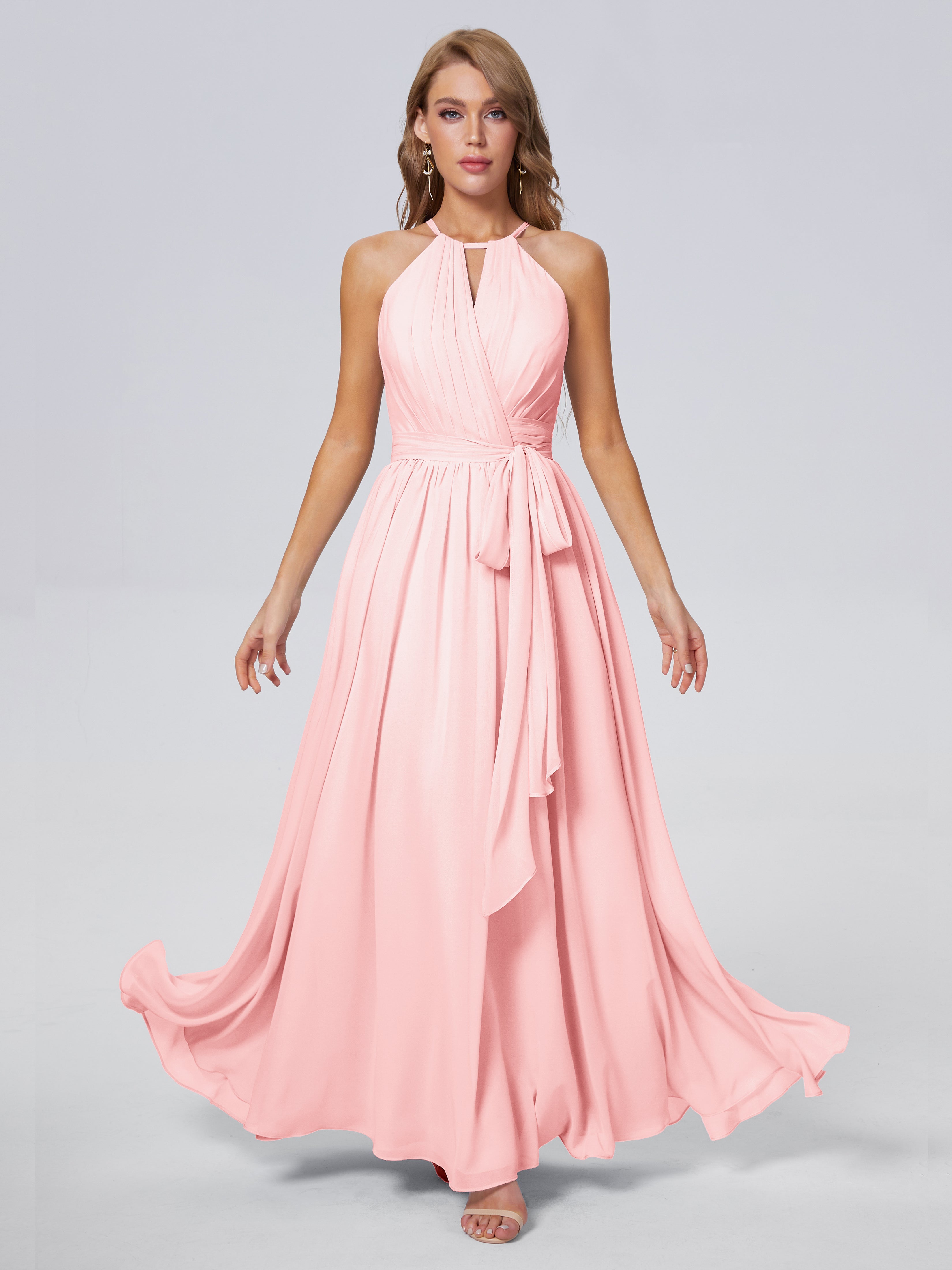 Amy Gorgeous Halter Chiffon Long Bridesmaid Dresses