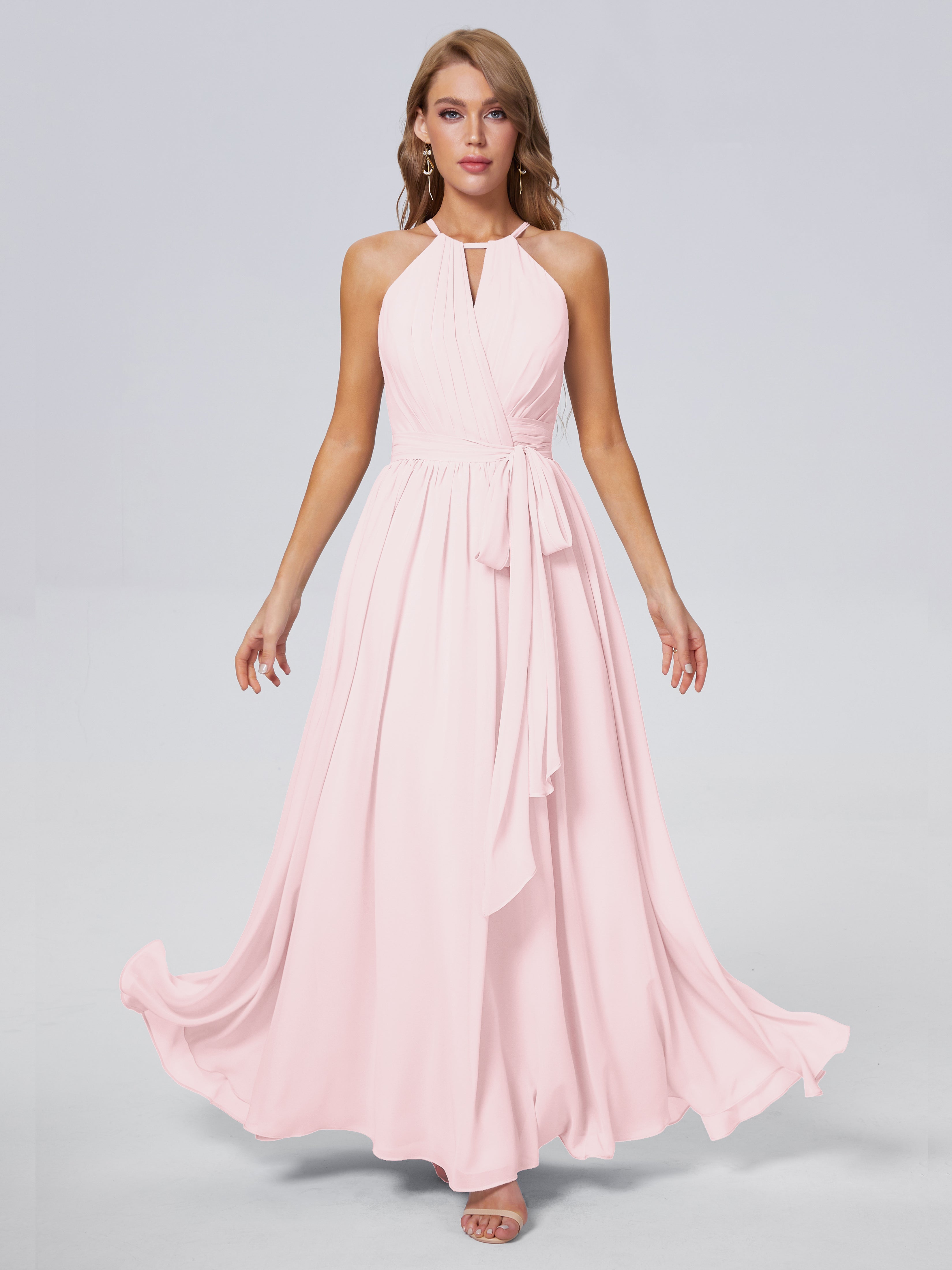 Amy Gorgeous Halter Chiffon Long Bridesmaid Dresses
