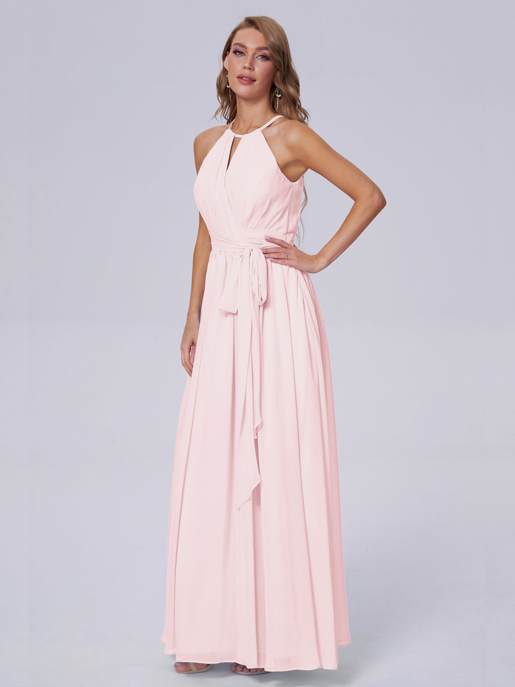 Amy Gorgeous Halter Chiffon Long Bridesmaid Dresses