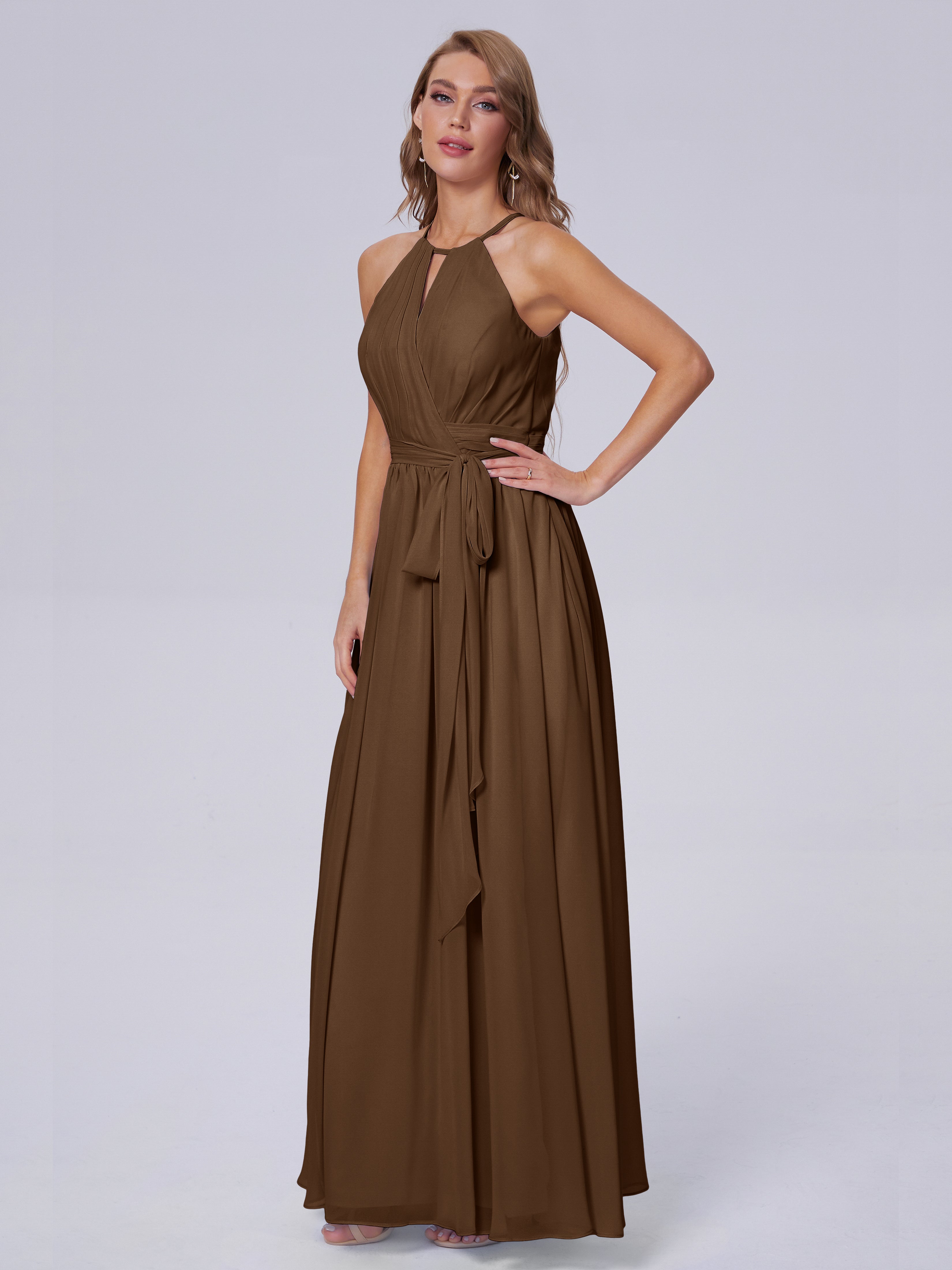 Amy Gorgeous Halter Chiffon Long Bridesmaid Dresses