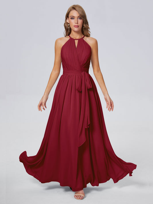 Amy Gorgeous Halter Chiffon Long Bridesmaid Dresses