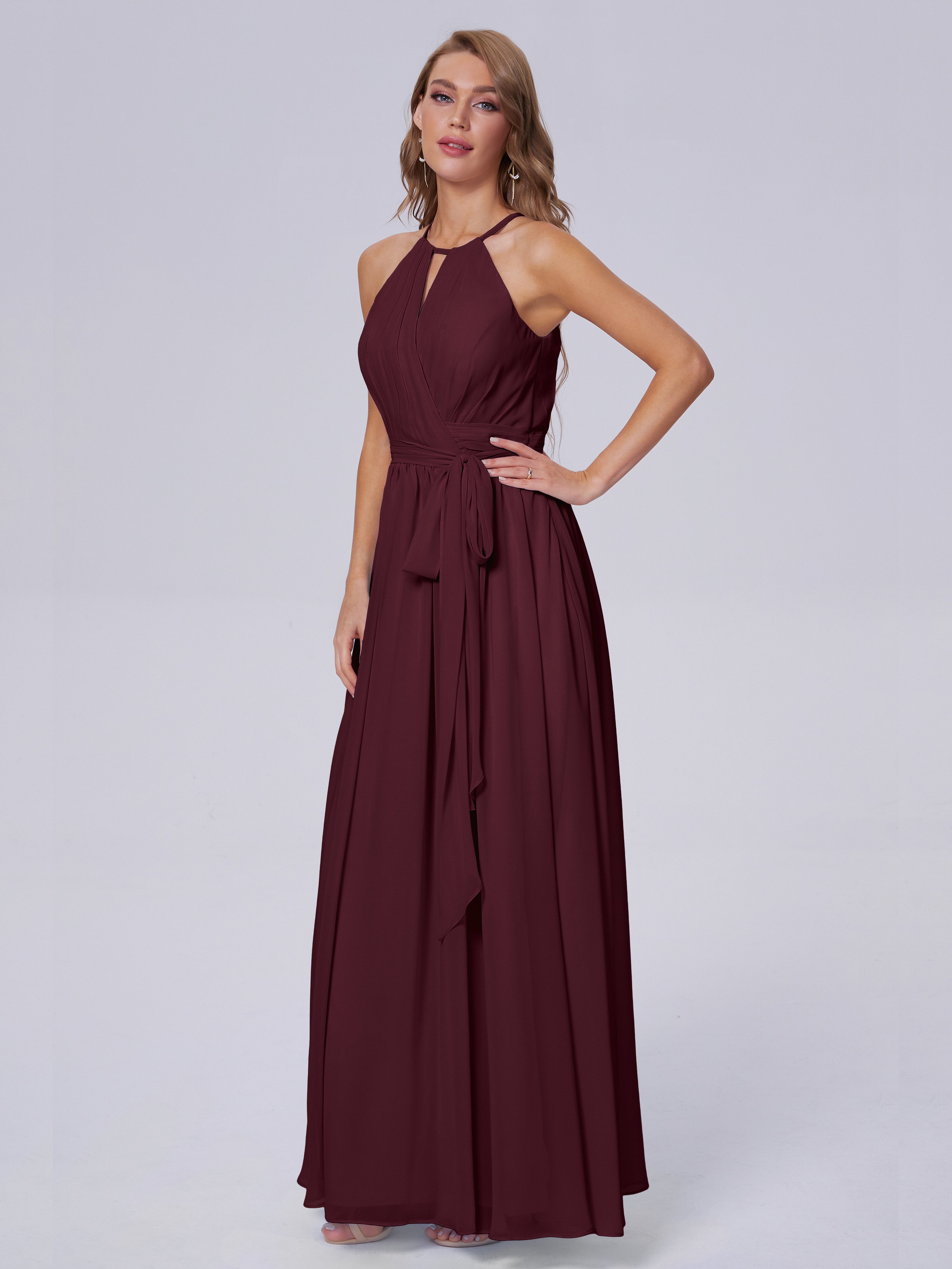 Amy Gorgeous Halter Chiffon Long Bridesmaid Dresses