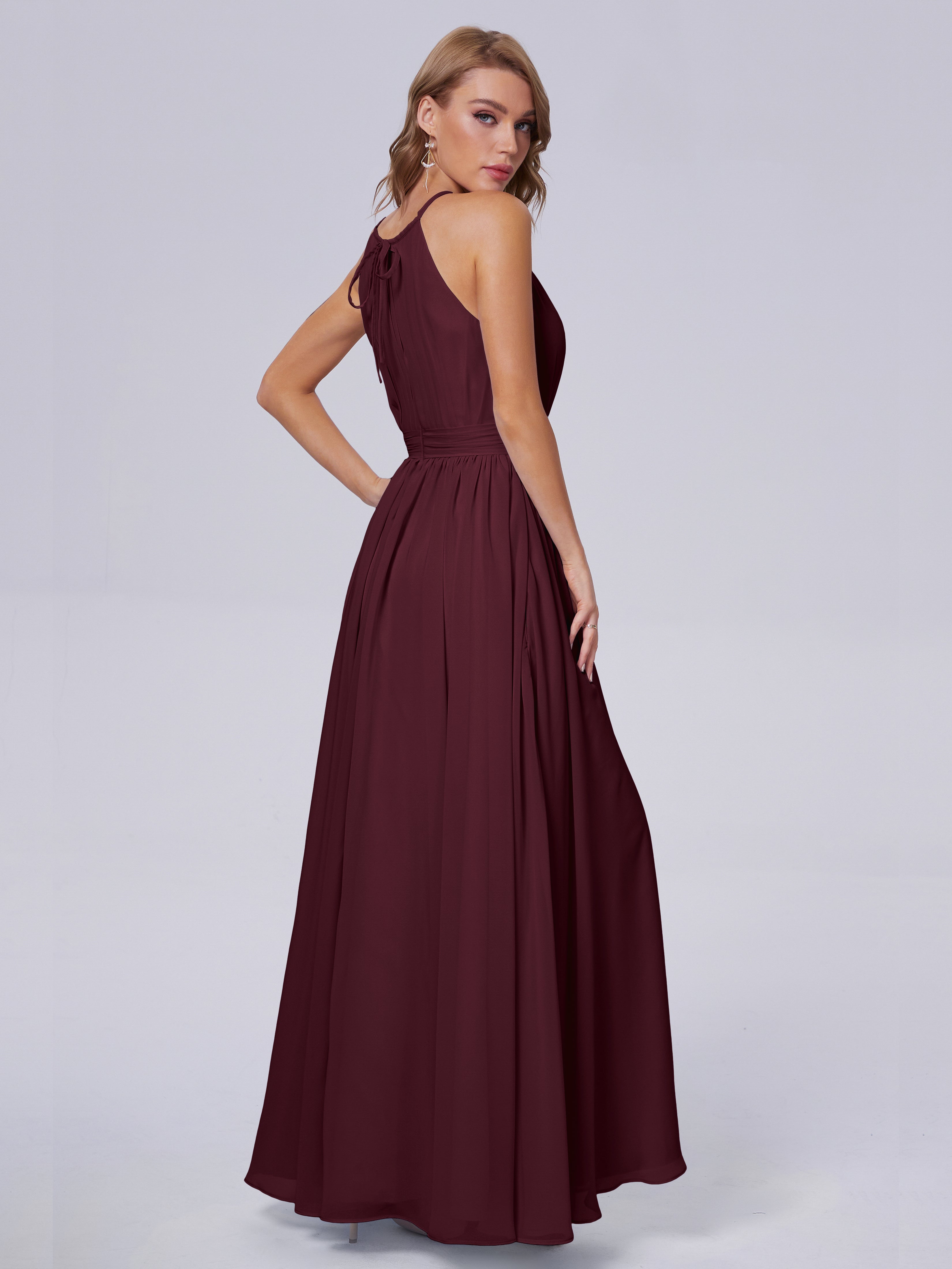 Amy Gorgeous Halter Chiffon Long Bridesmaid Dresses