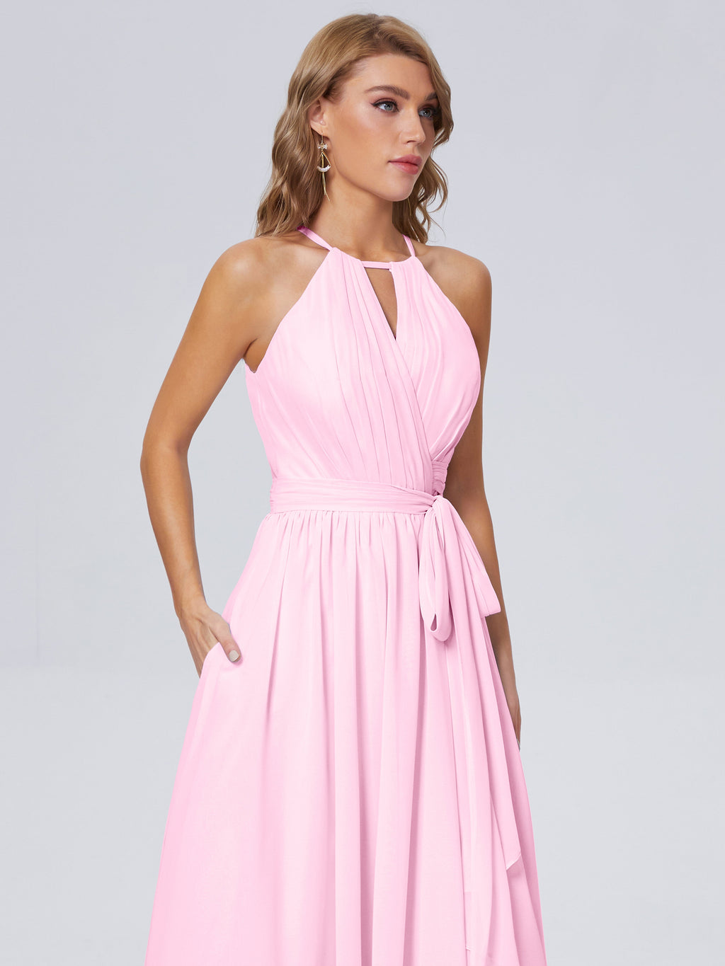 Amy Gorgeous Halter Chiffon Long Bridesmaid Dresses