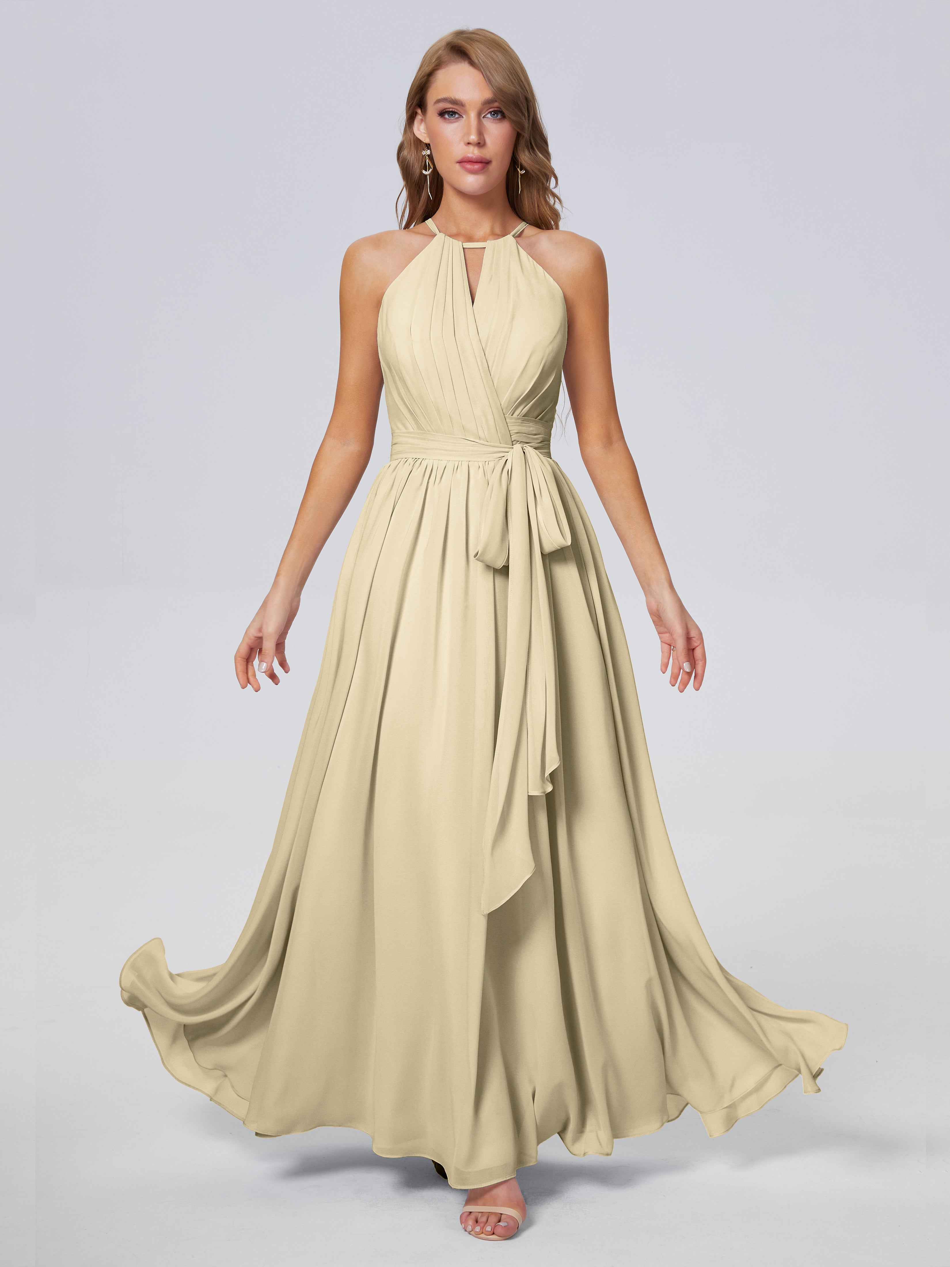 Amy Gorgeous Halter Chiffon Long Bridesmaid Dresses