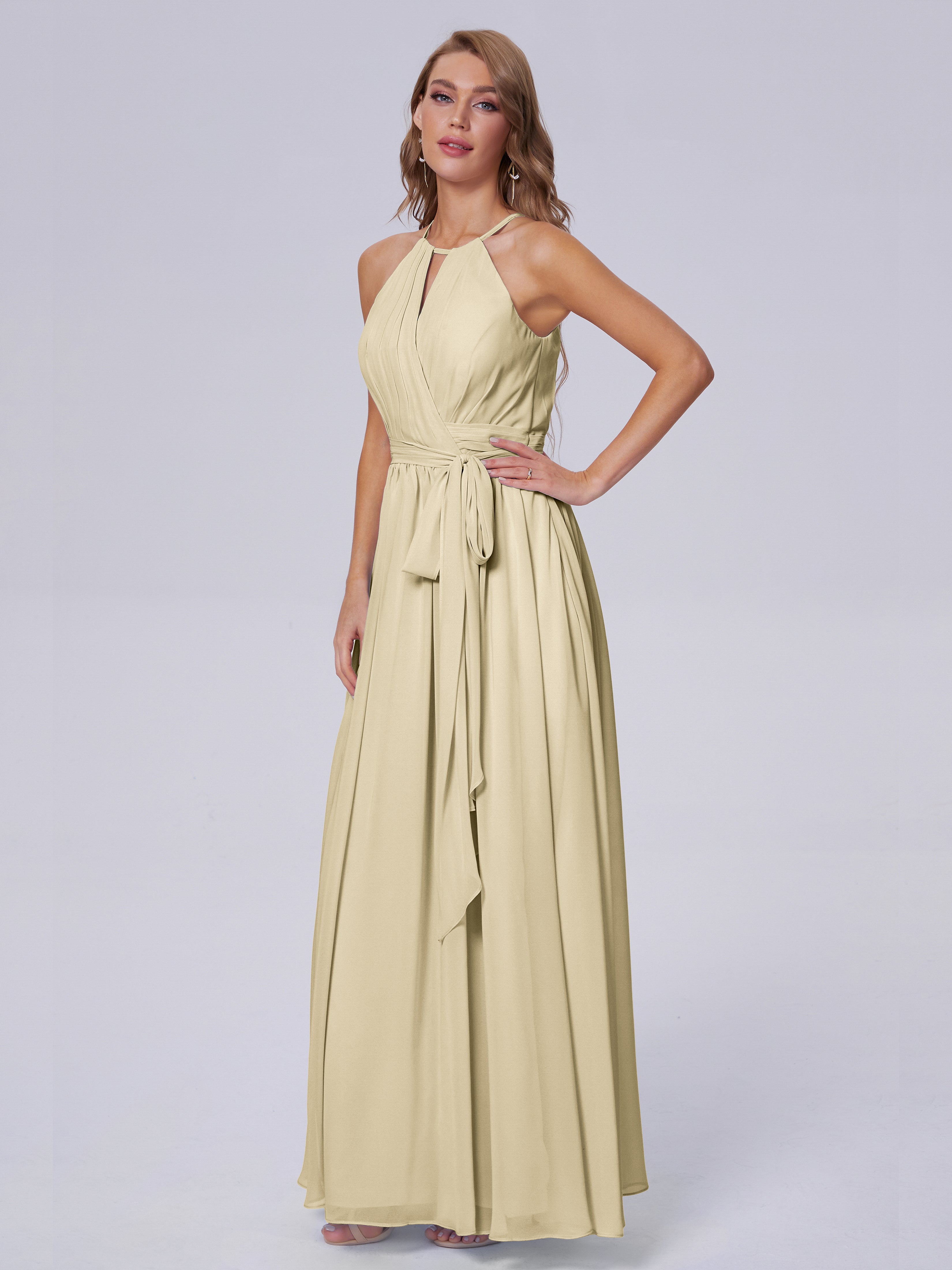Amy Gorgeous Halter Chiffon Long Bridesmaid Dresses