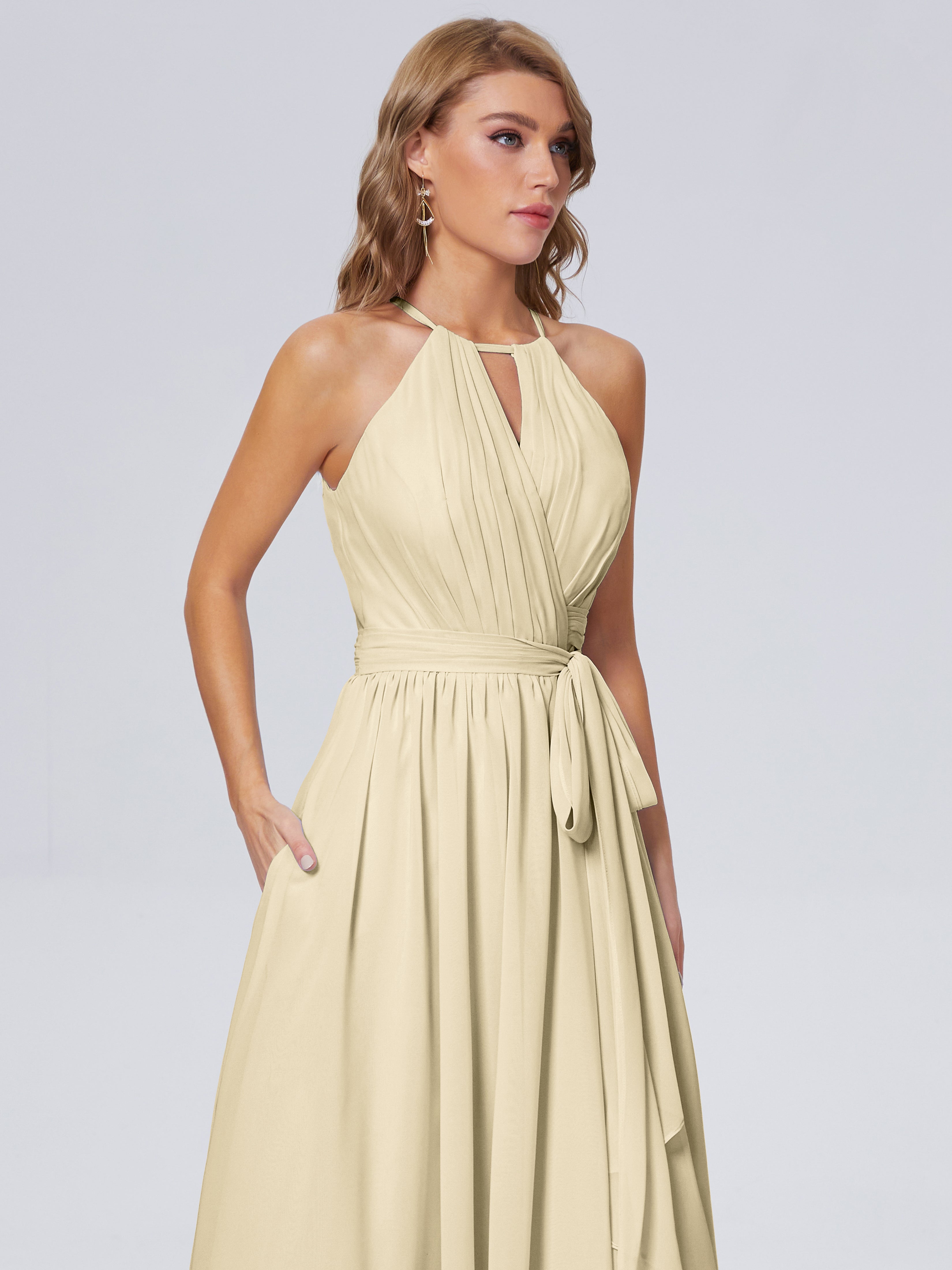 Amy Gorgeous Halter Chiffon Long Bridesmaid Dresses