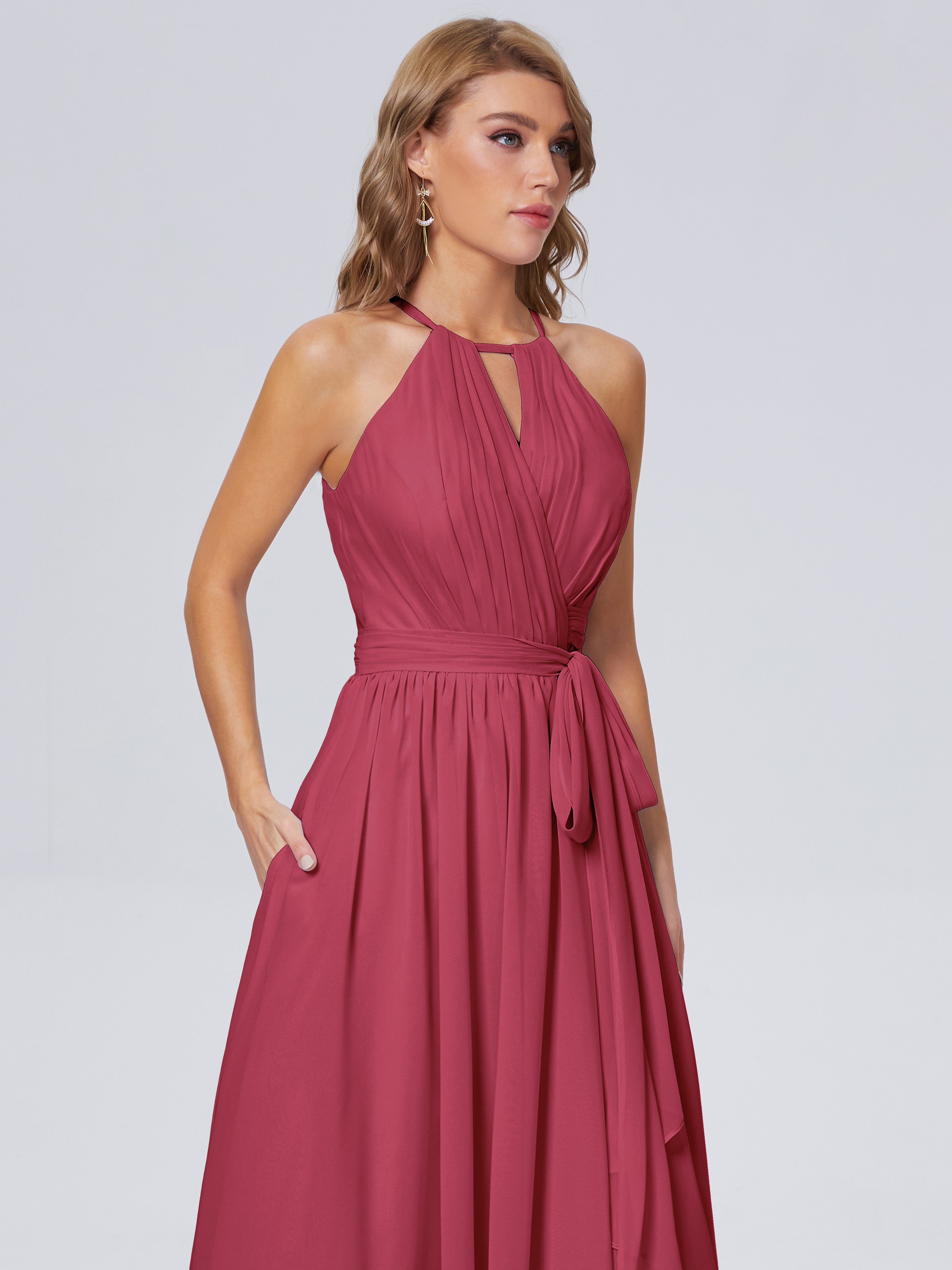 Amy Gorgeous Halter Chiffon Long Bridesmaid Dresses