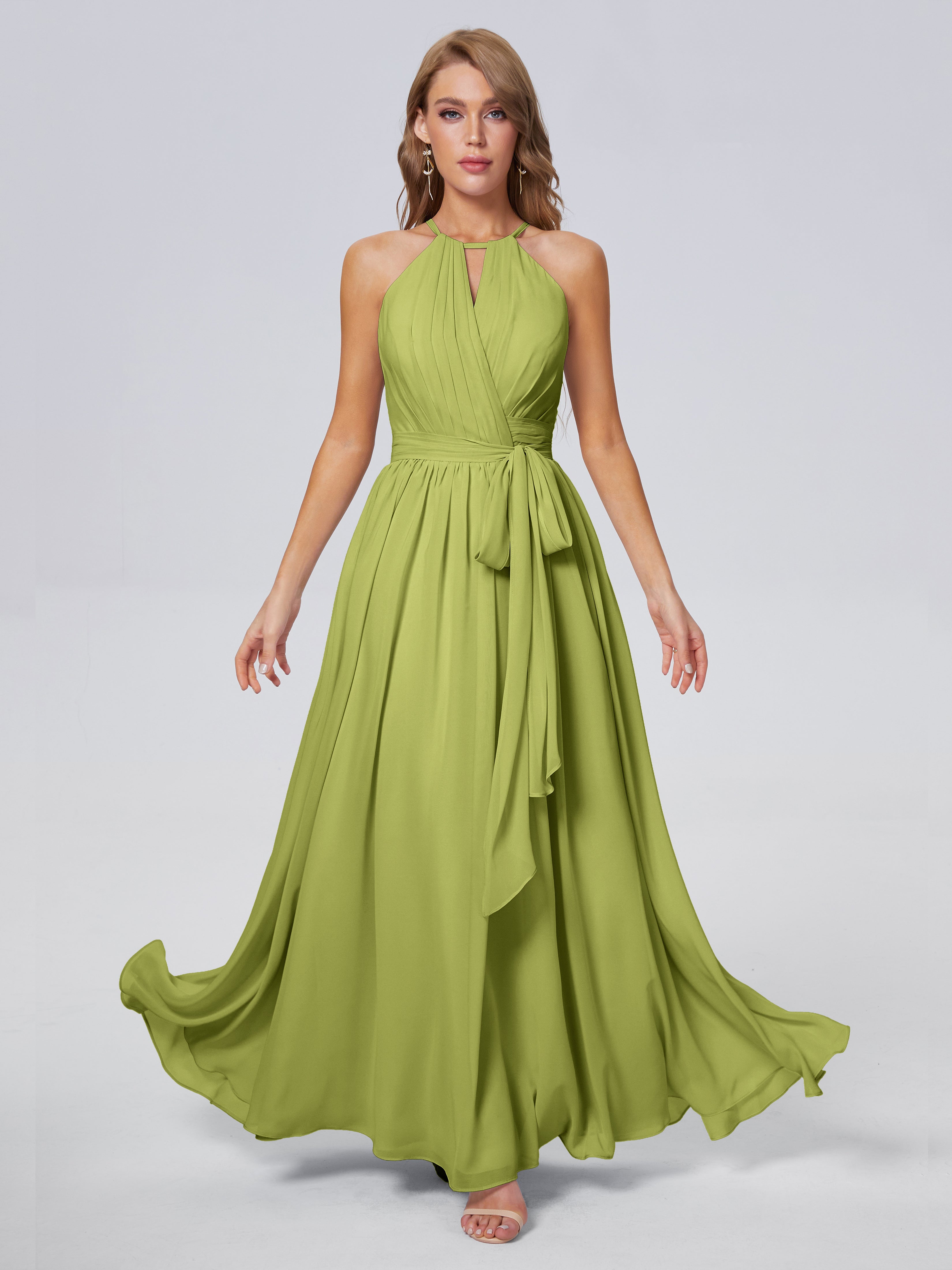 Amy Gorgeous Halter Chiffon Long Bridesmaid Dresses