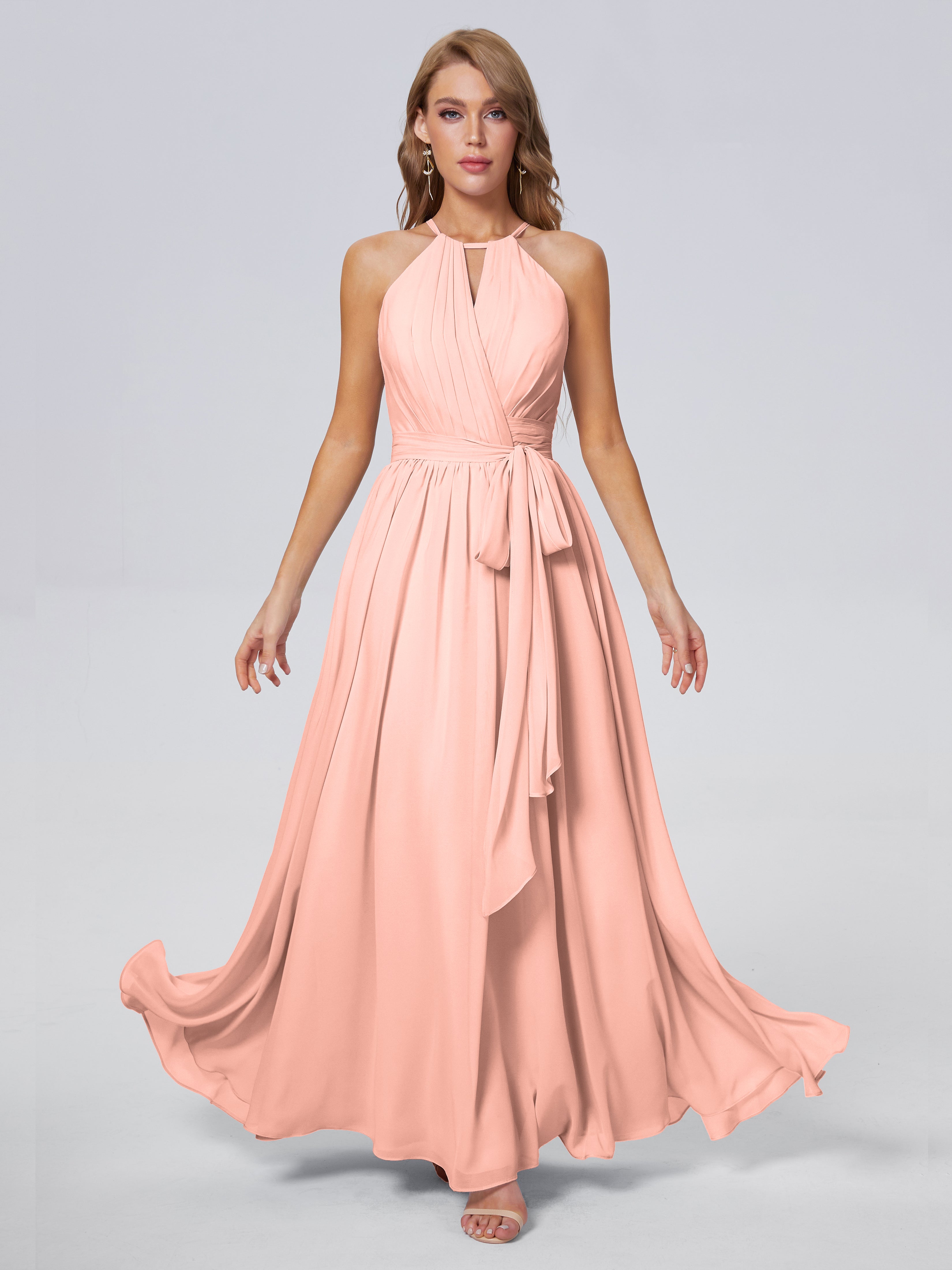 Amy Gorgeous Halter Chiffon Long Bridesmaid Dresses