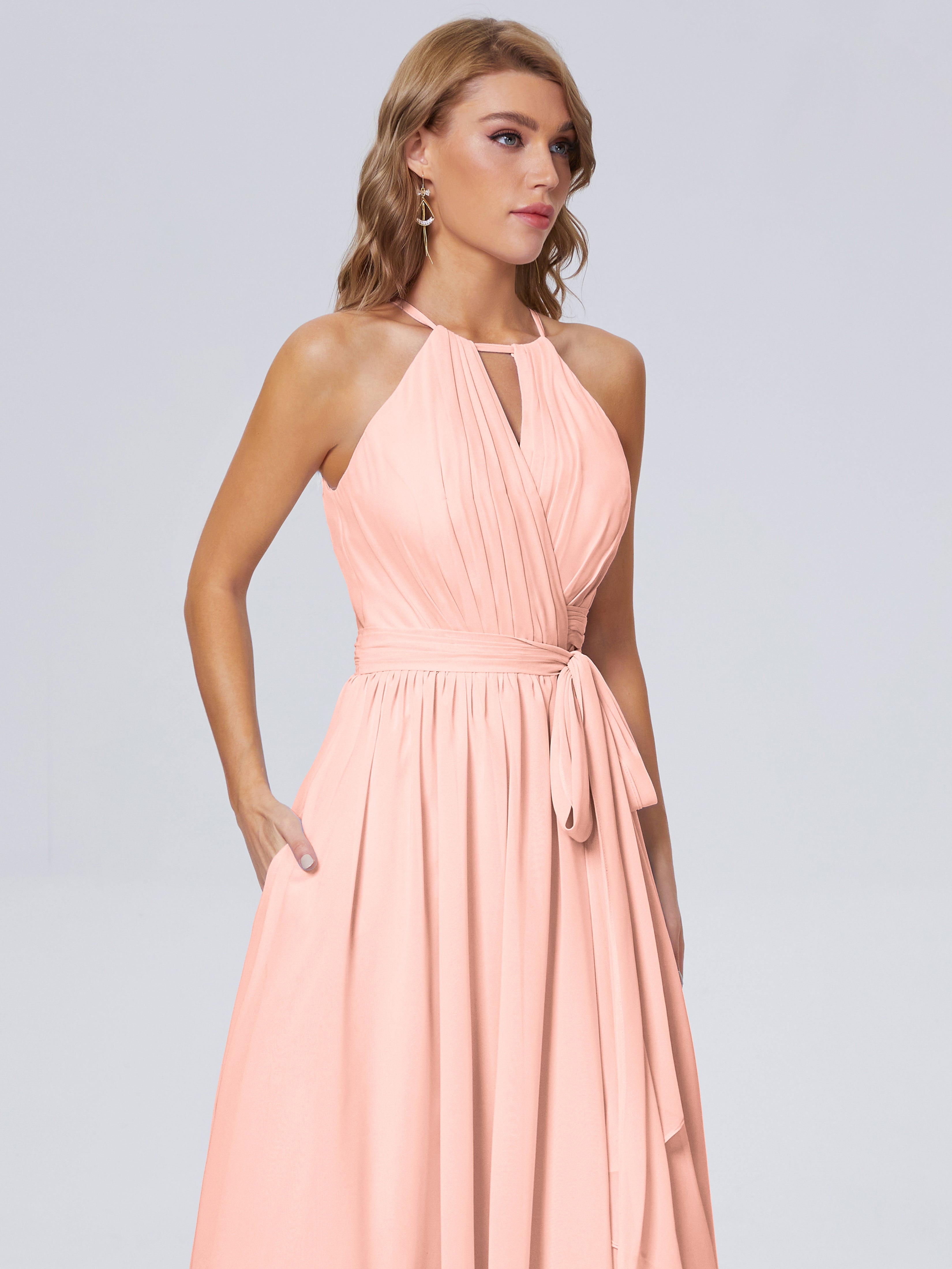 Amy Gorgeous Halter Chiffon Long Bridesmaid Dresses