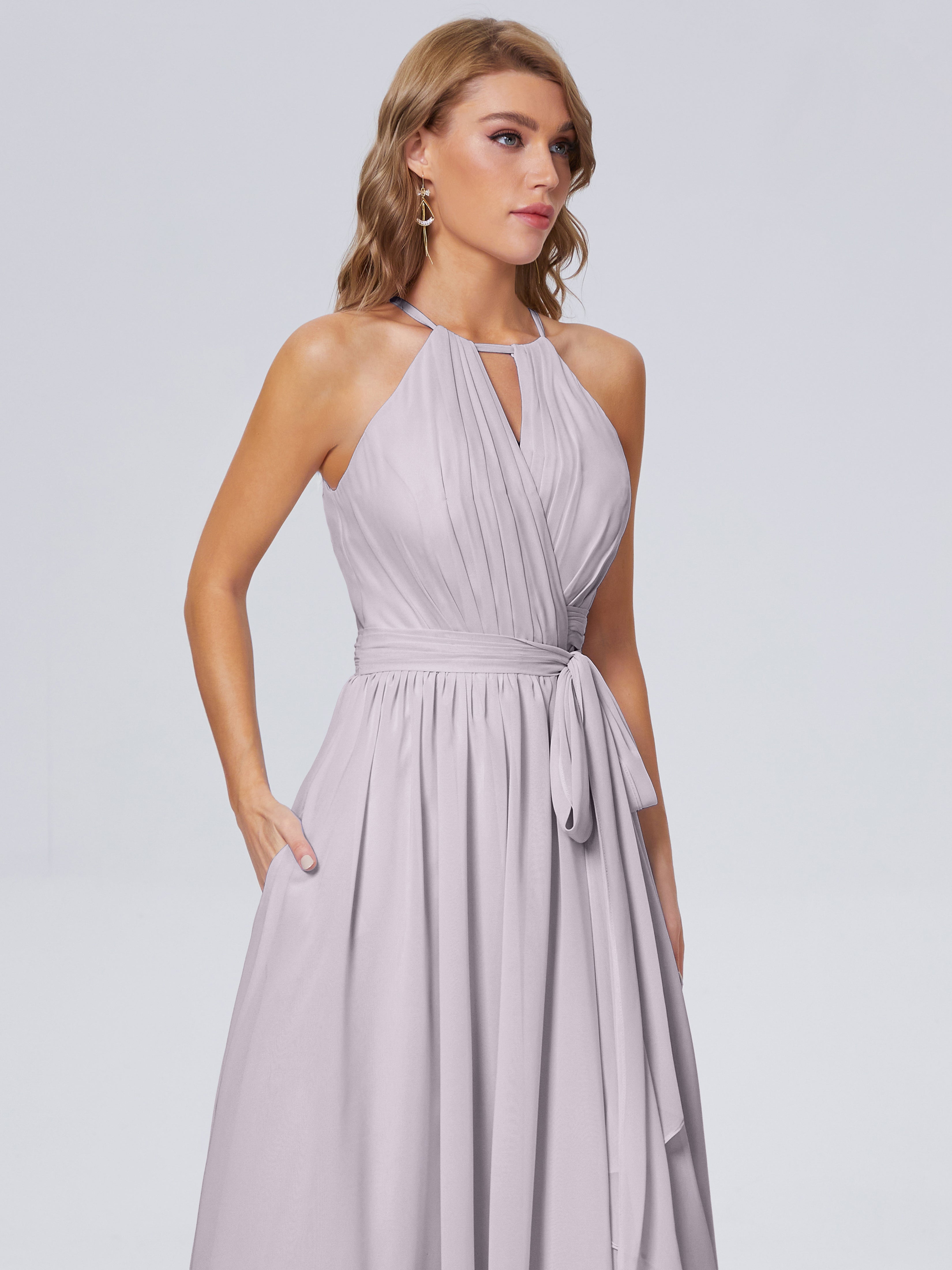 Amy Gorgeous Halter Chiffon Long Bridesmaid Dresses