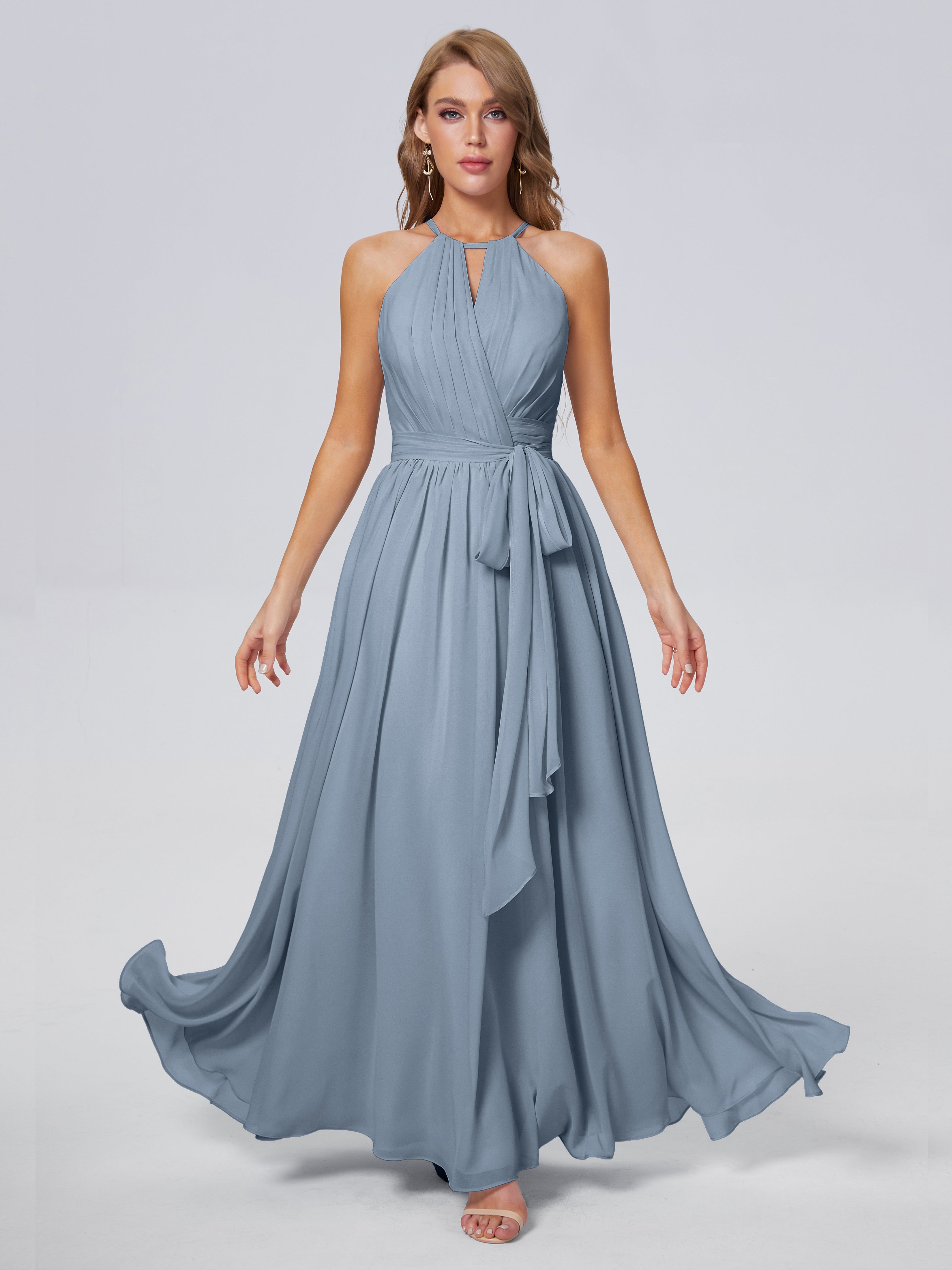 Amy Gorgeous Halter Chiffon Long Bridesmaid Dresses