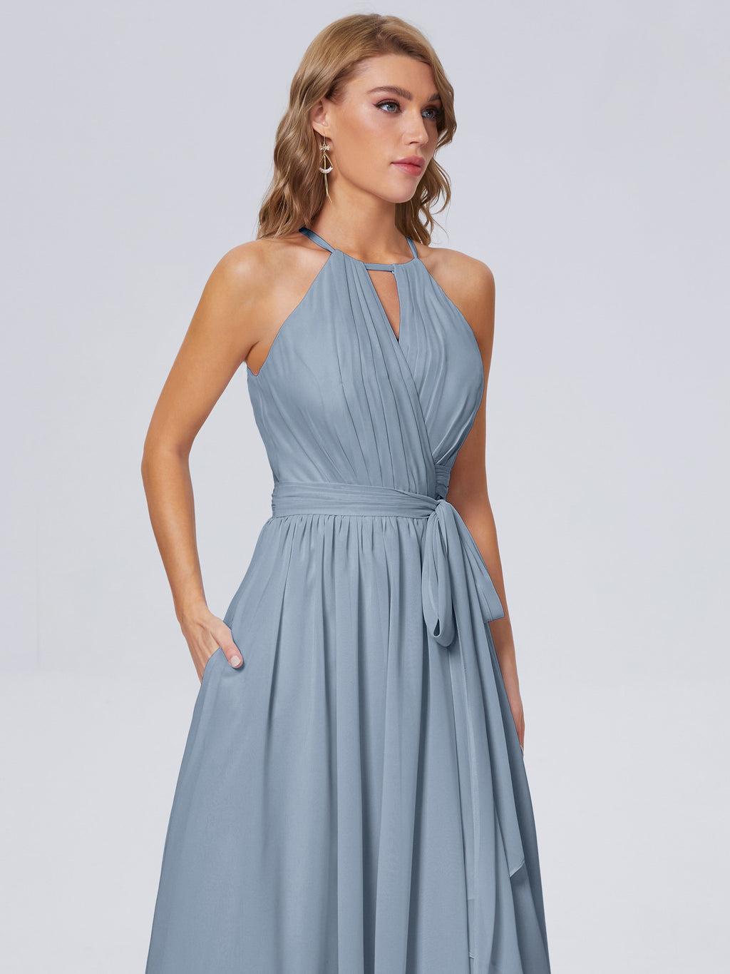 Amy Gorgeous Halter Chiffon Long Bridesmaid Dresses