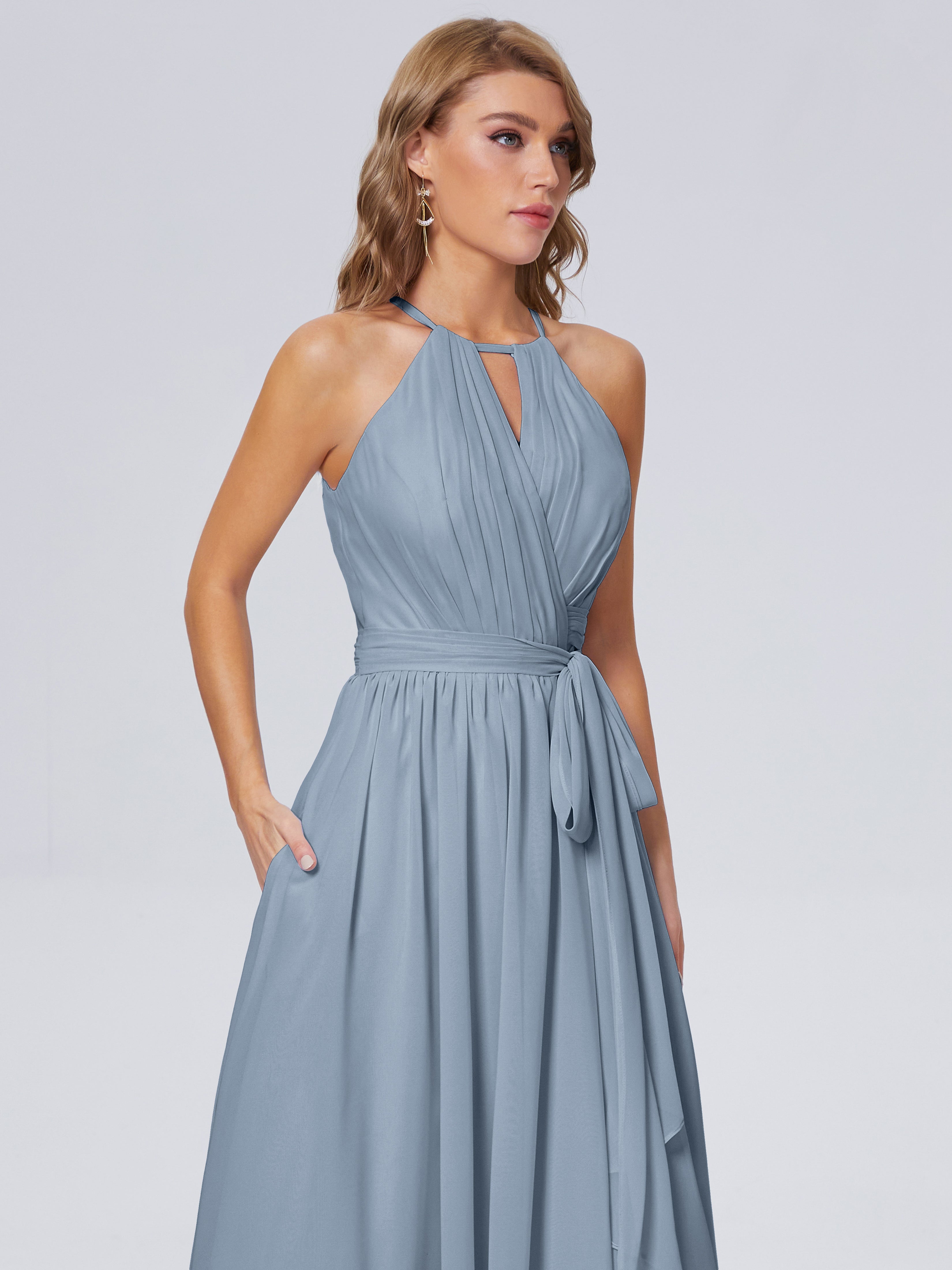 Amy Gorgeous Halter Chiffon Long Bridesmaid Dresses