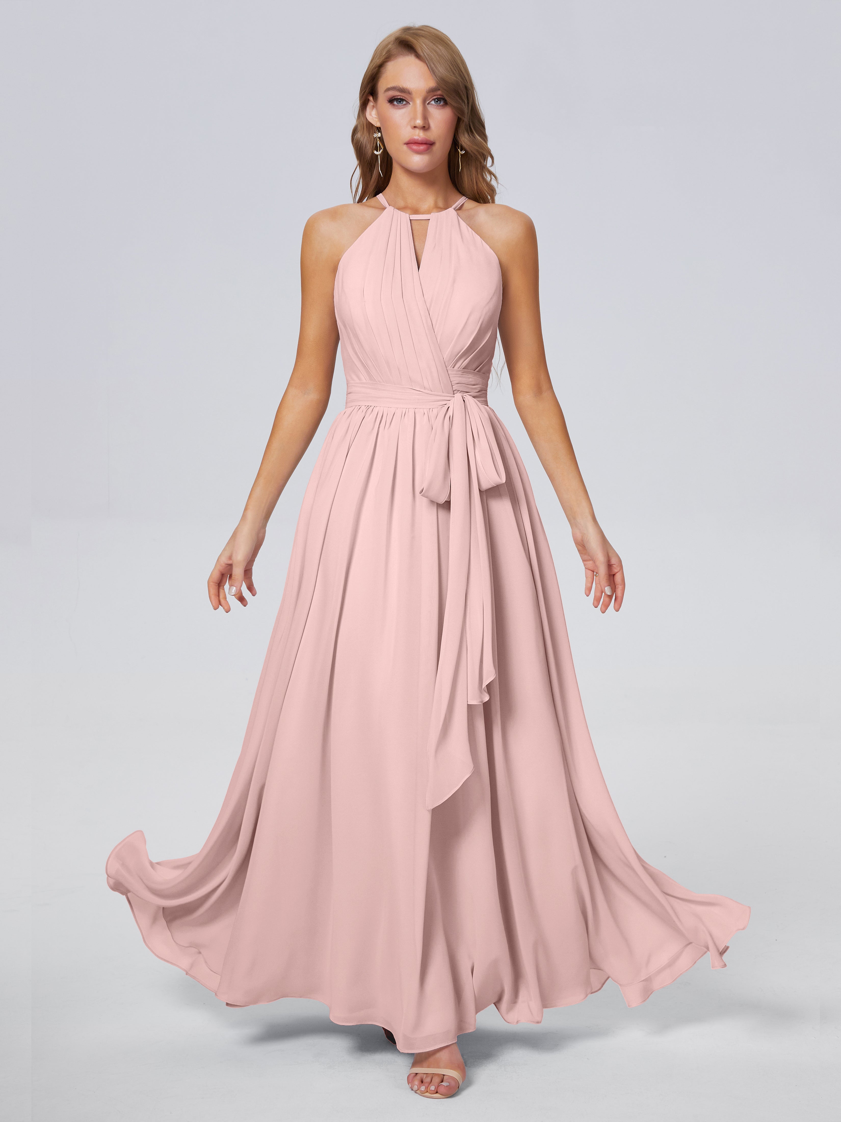 Amy Gorgeous Halter Chiffon Long Bridesmaid Dresses