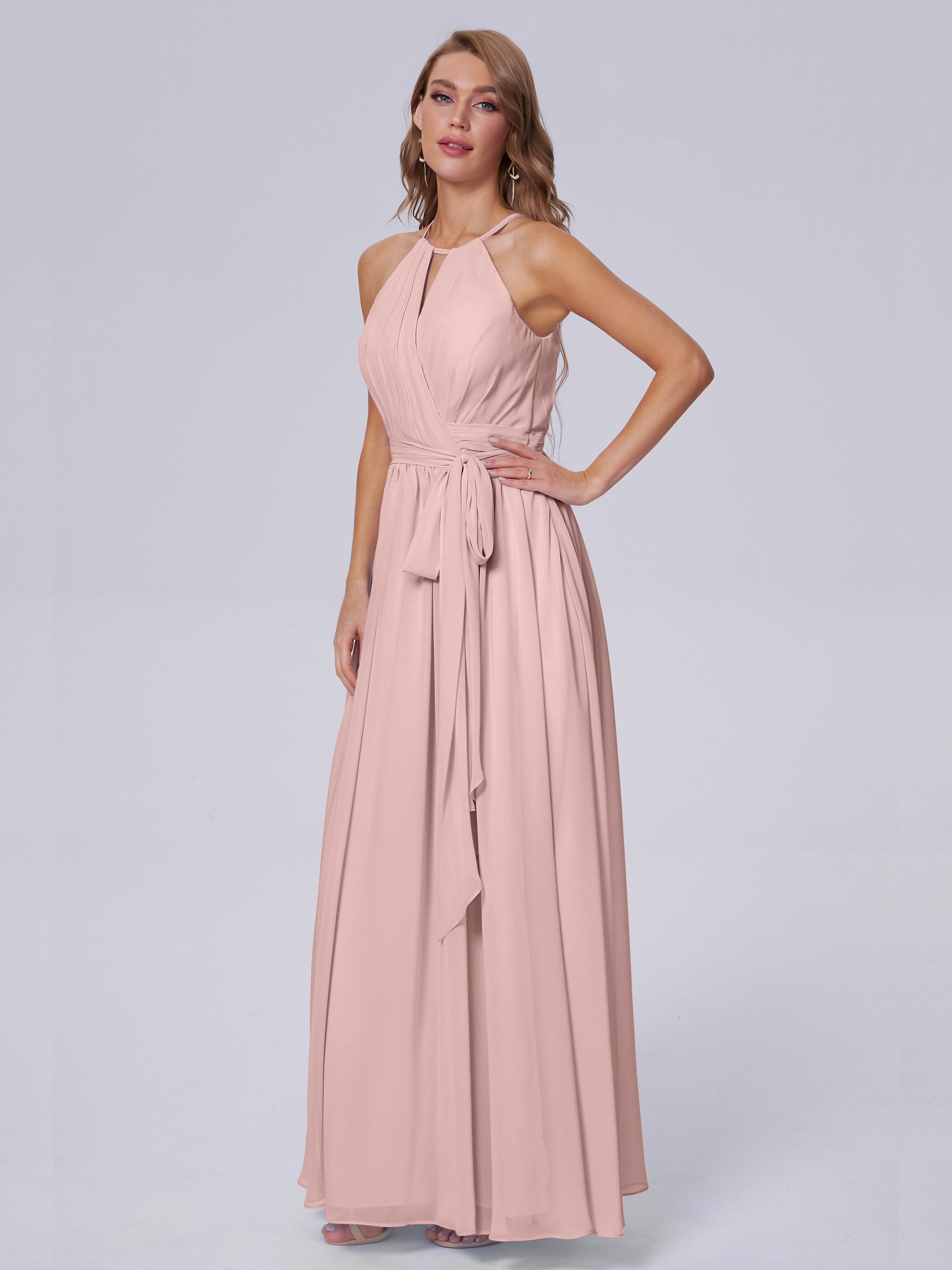 Amy Gorgeous Halter Chiffon Long Bridesmaid Dresses