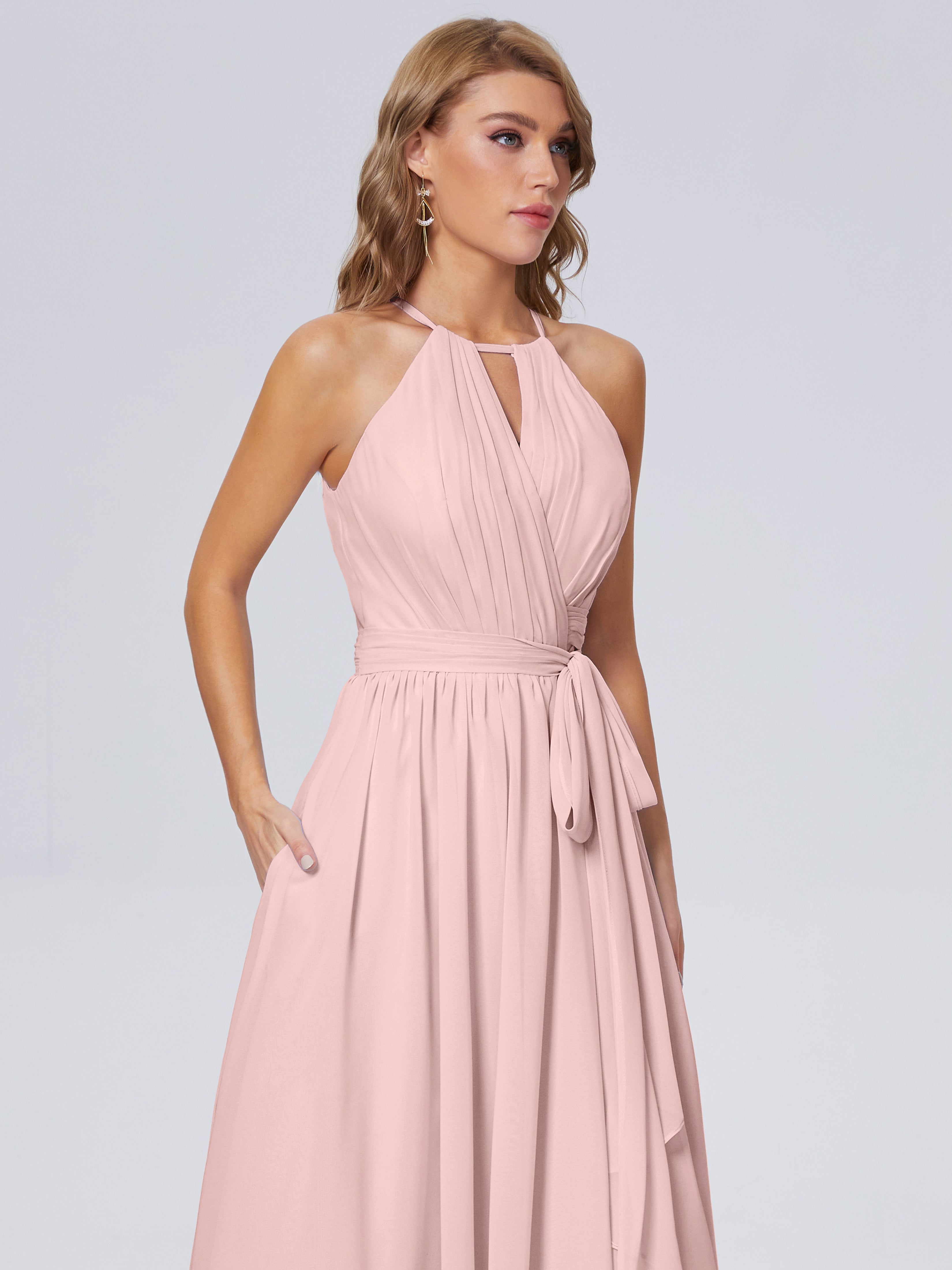 Amy Gorgeous Halter Chiffon Long Bridesmaid Dresses