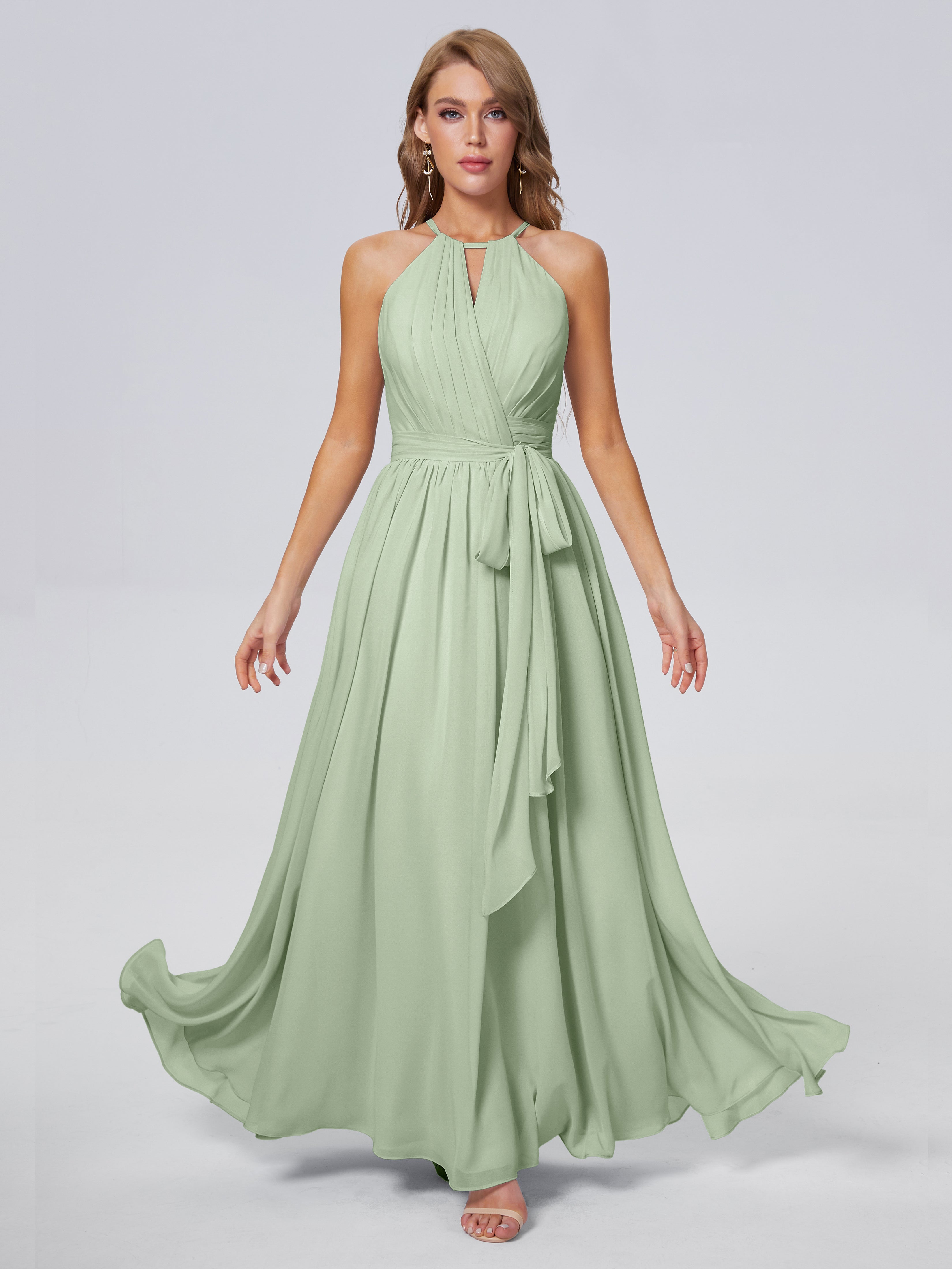 Amy Gorgeous Halter Chiffon Long Bridesmaid Dresses