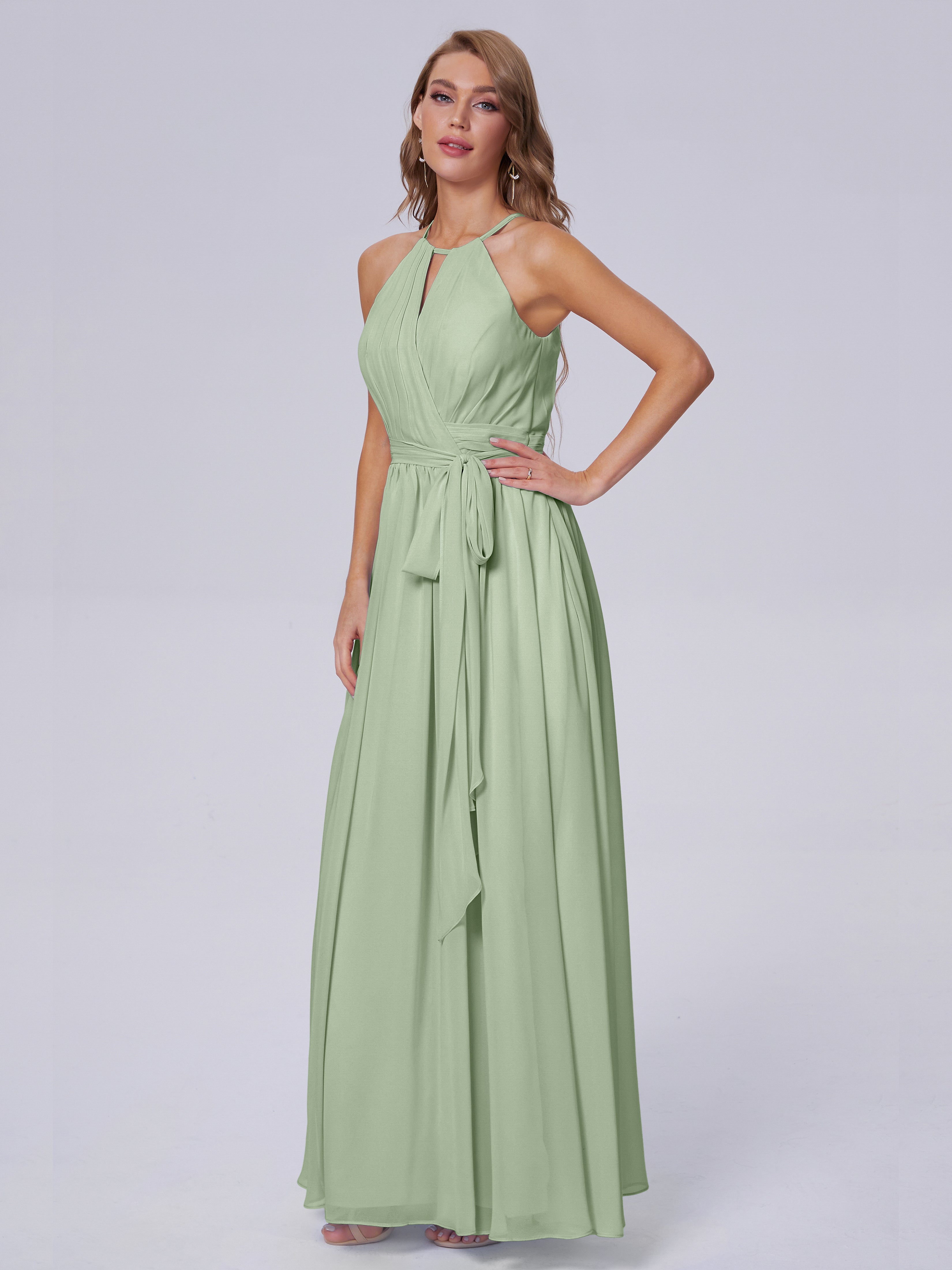 Amy Gorgeous Halter Chiffon Long Bridesmaid Dresses