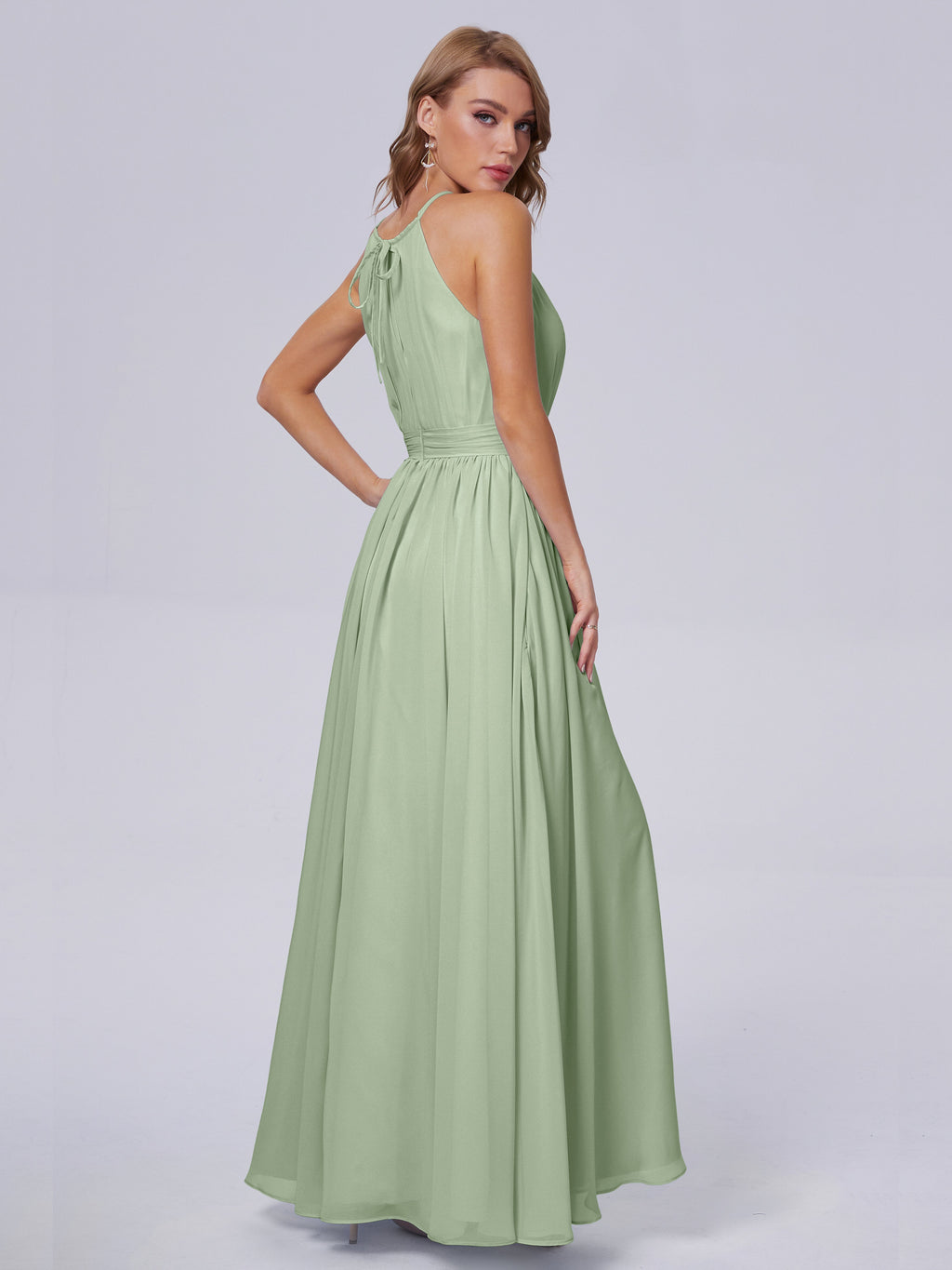 Amy Gorgeous Halter Chiffon Long Bridesmaid Dresses