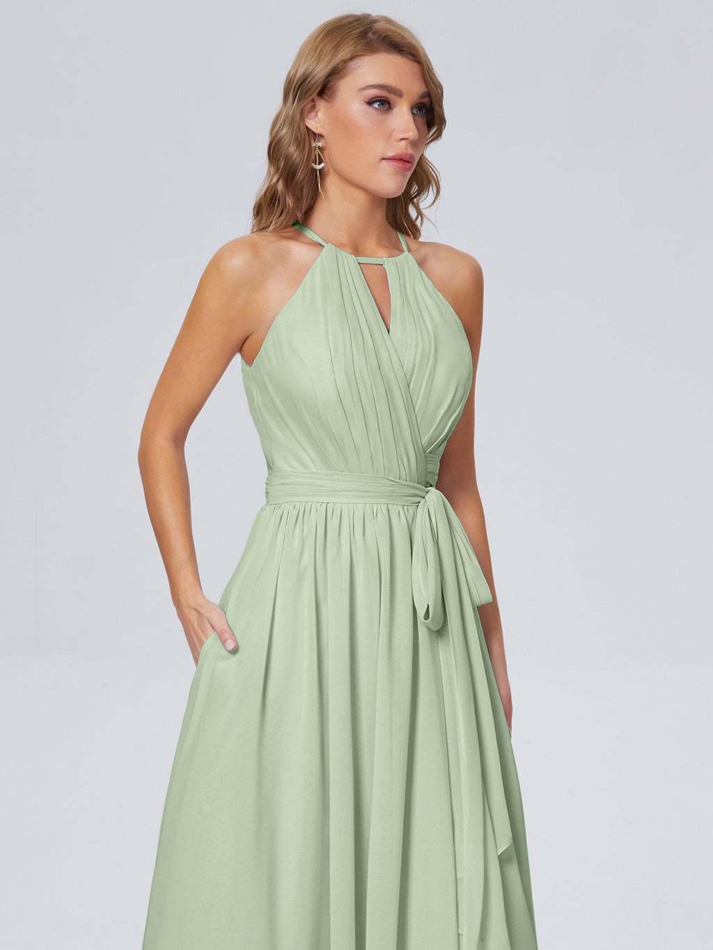 Amy Gorgeous Halter Chiffon Long Bridesmaid Dresses