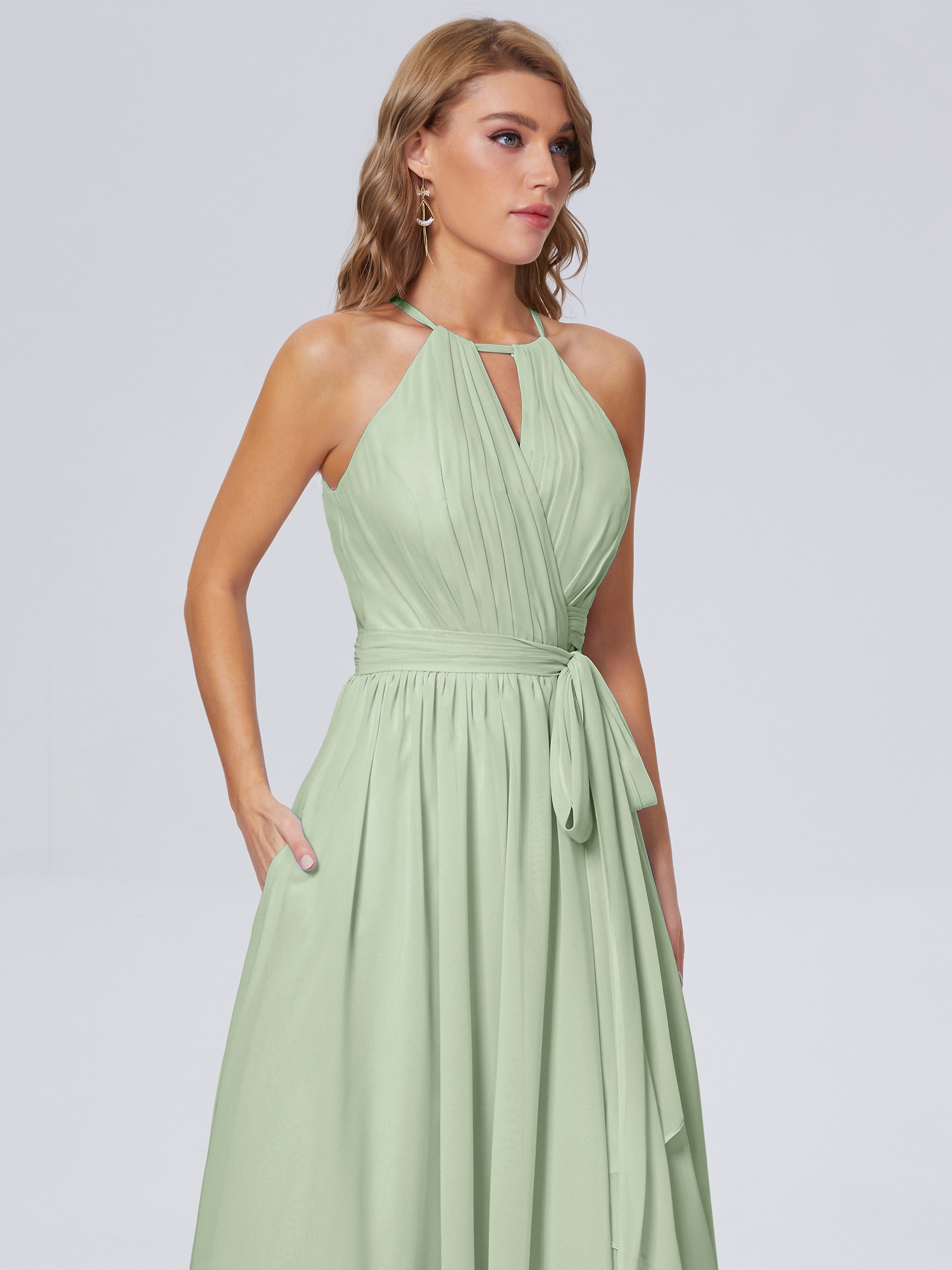 Amy Gorgeous Halter Chiffon Long Bridesmaid Dresses