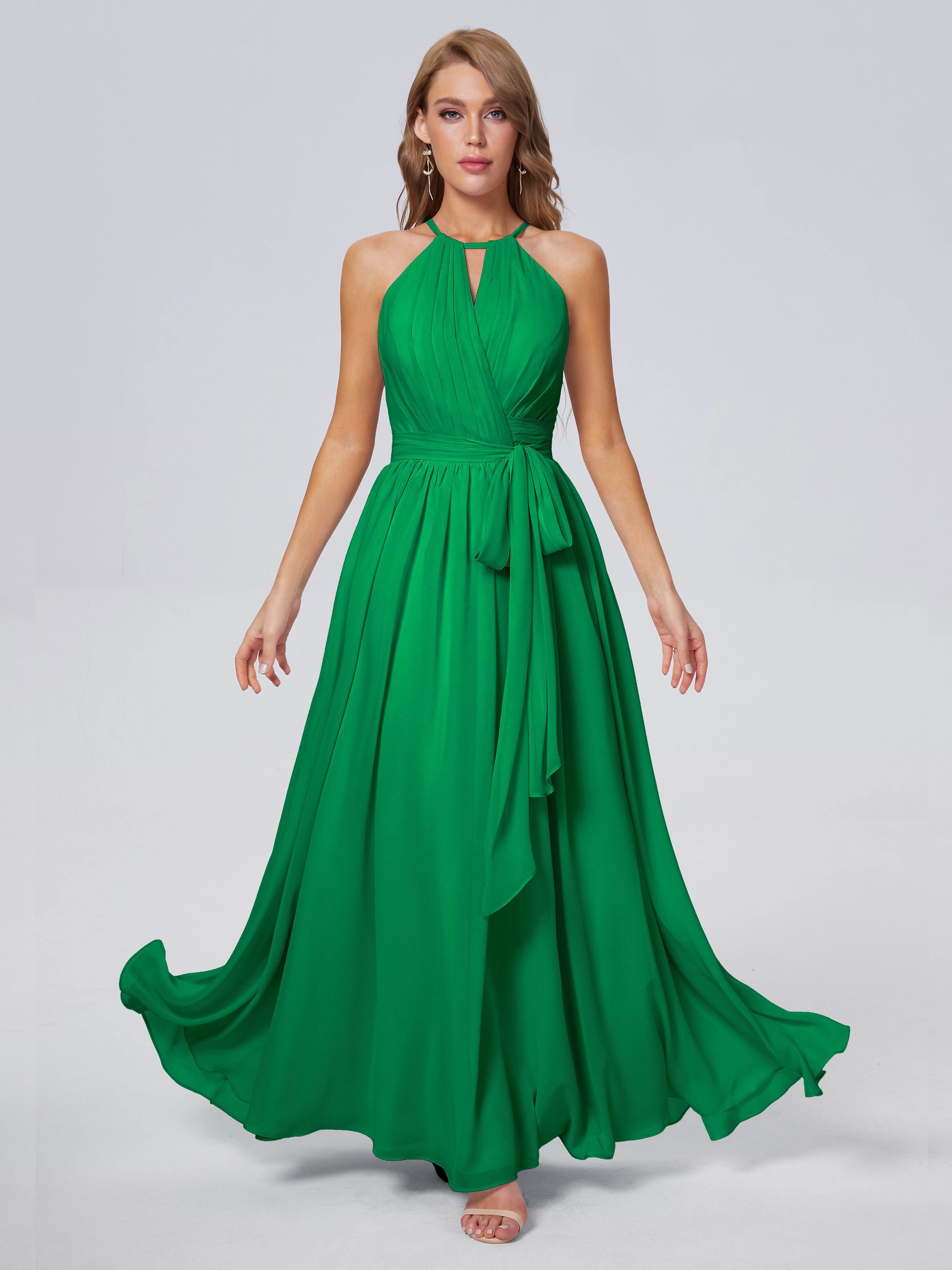 Amy Gorgeous Halter Chiffon Long Bridesmaid Dresses