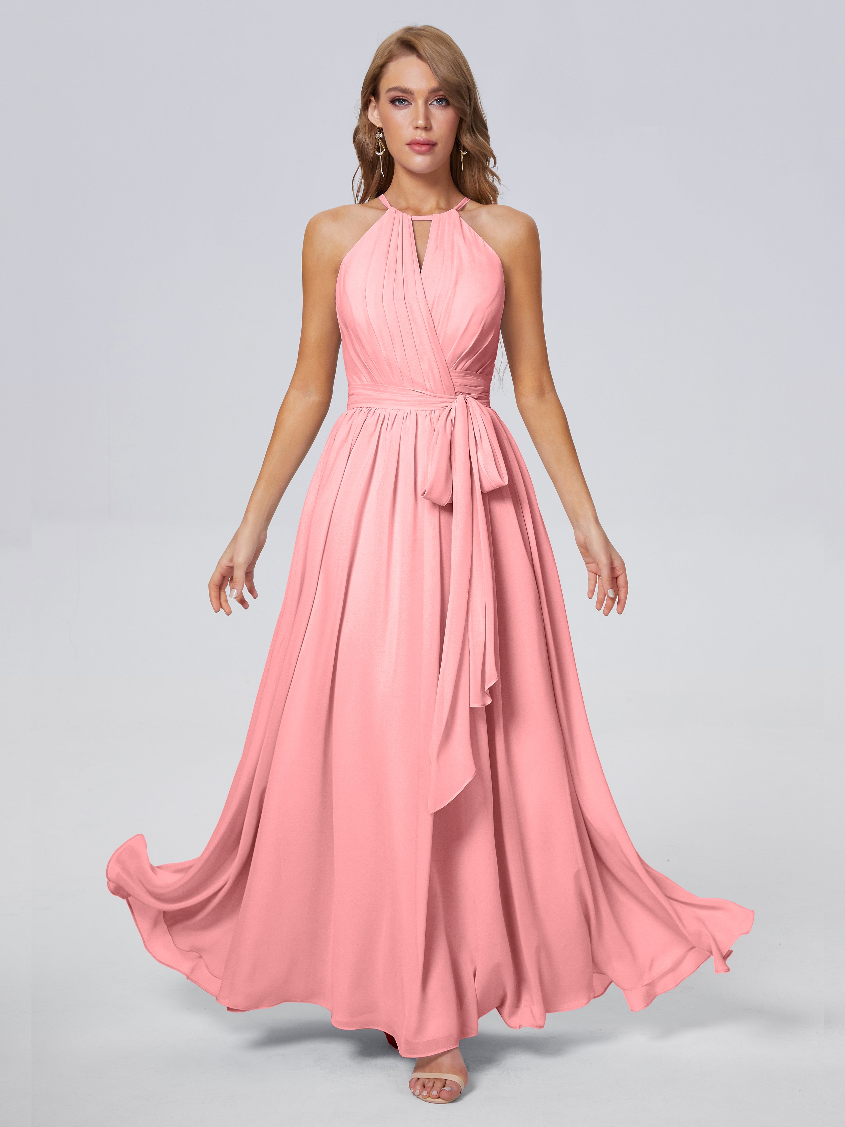 Amy Gorgeous Halter Chiffon Long Bridesmaid Dresses