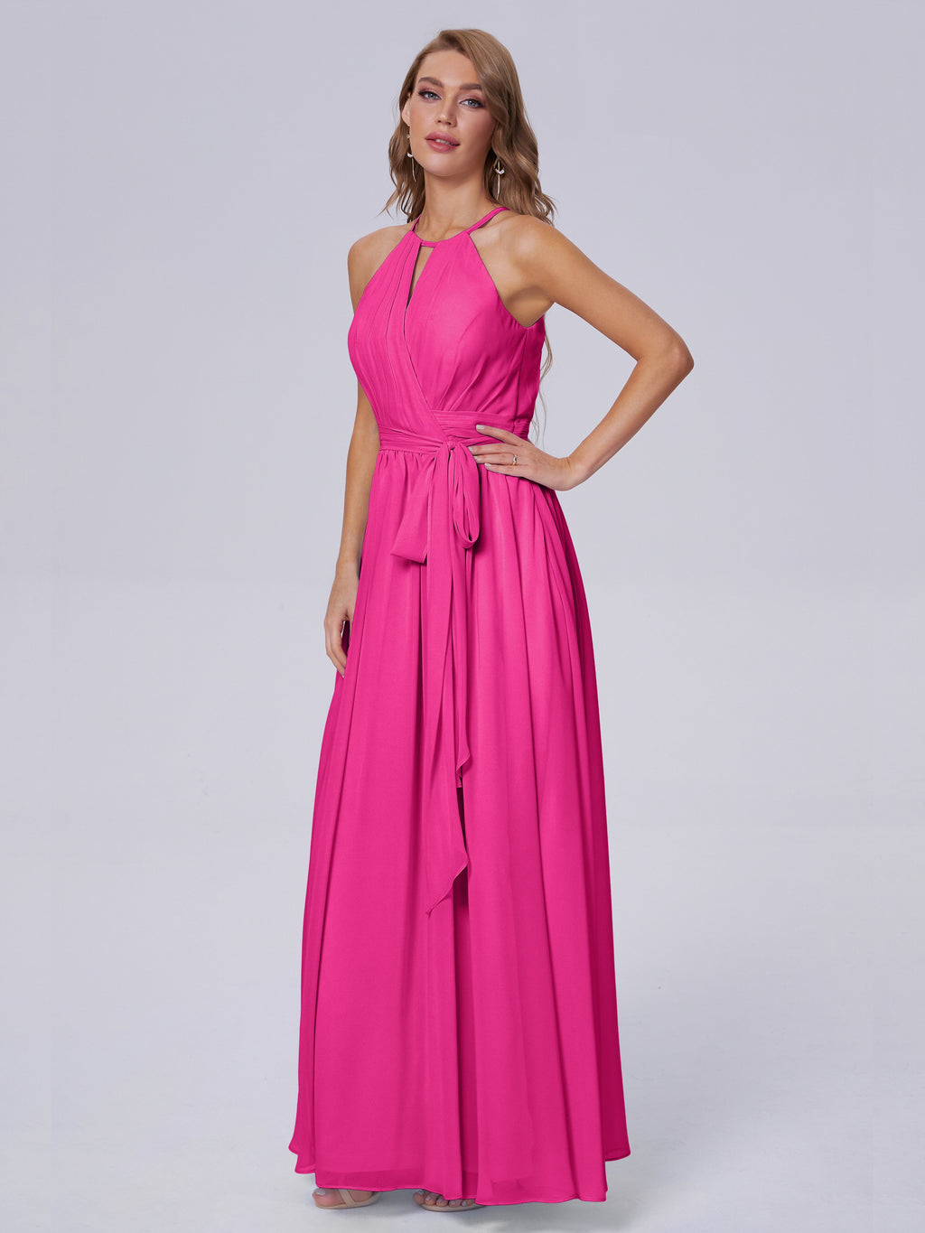 Amy Gorgeous Halter Chiffon Long Bridesmaid Dresses