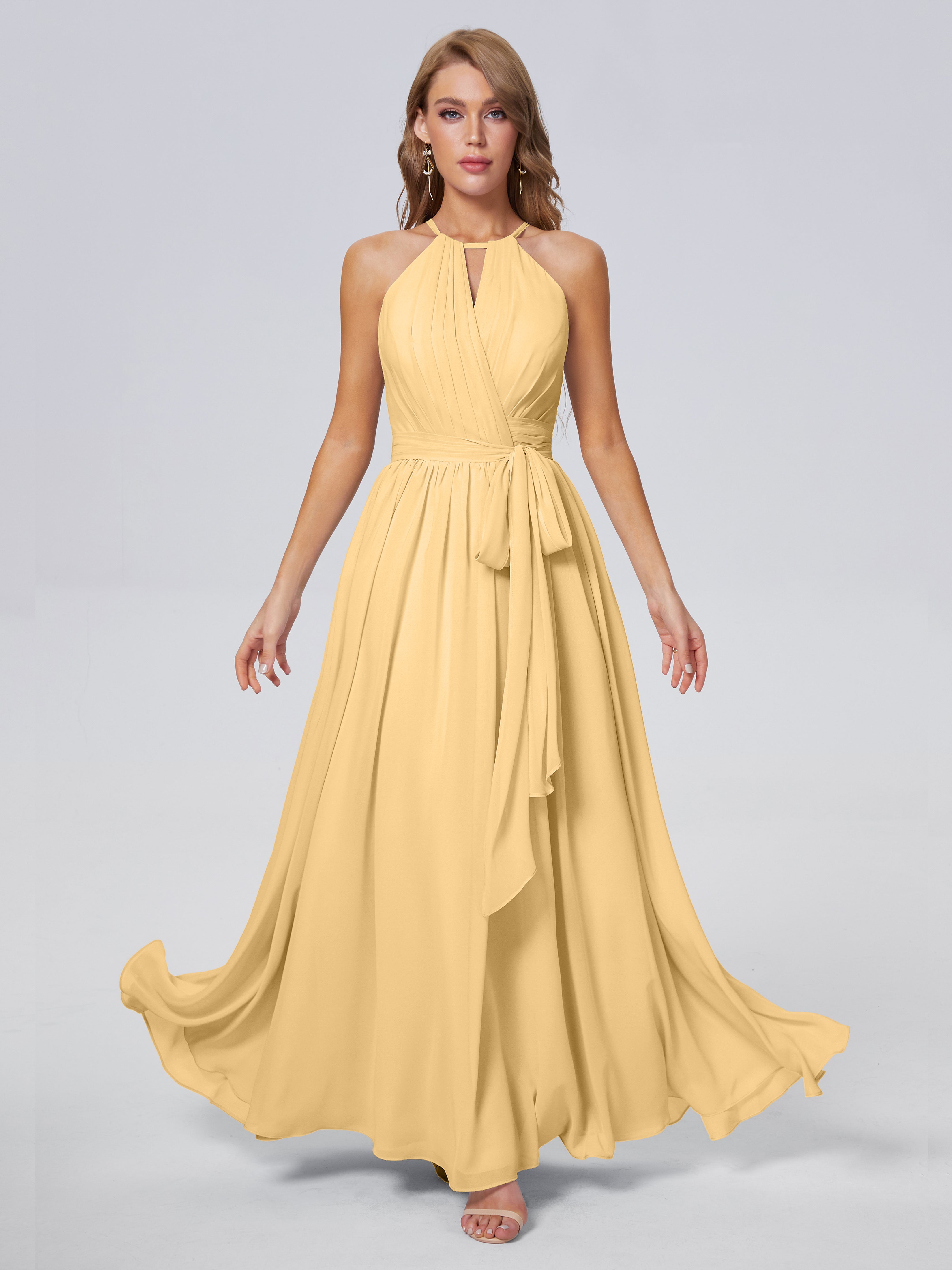 Amy Gorgeous Halter Chiffon Long Bridesmaid Dresses