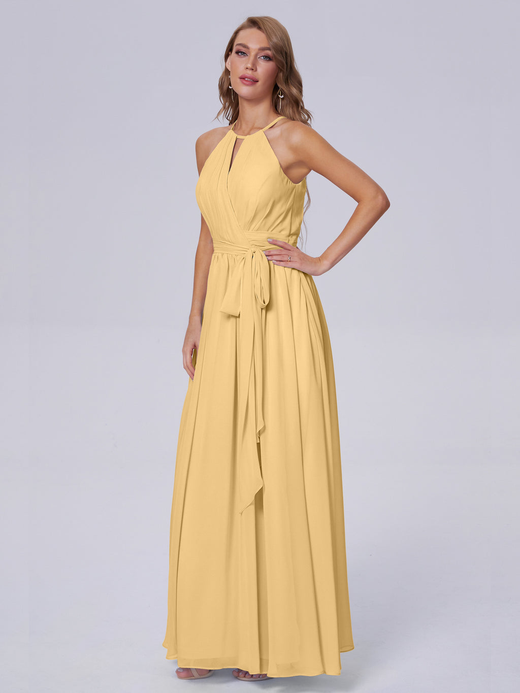 Amy Gorgeous Halter Chiffon Long Bridesmaid Dresses