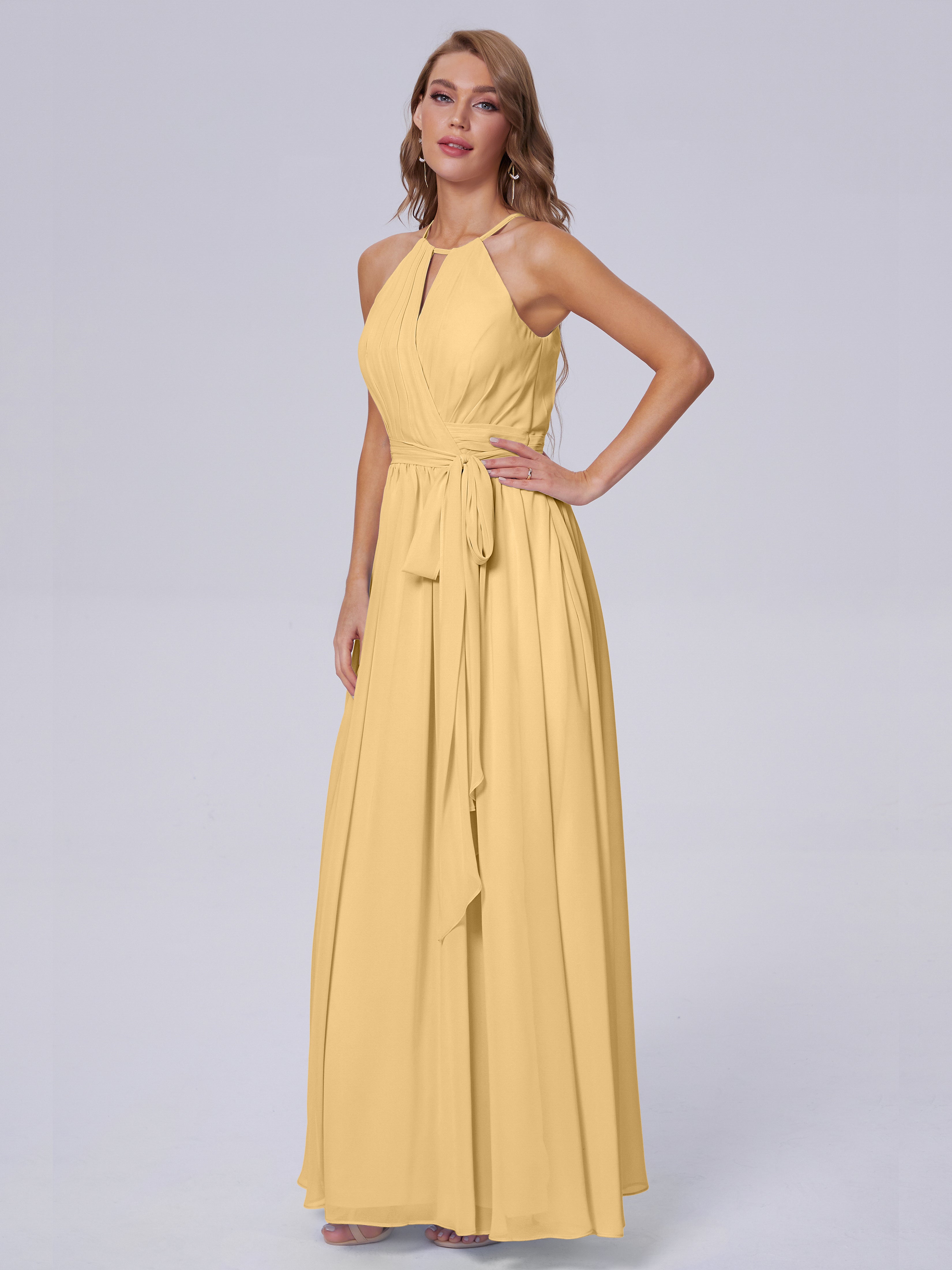 Amy Gorgeous Halter Chiffon Long Bridesmaid Dresses