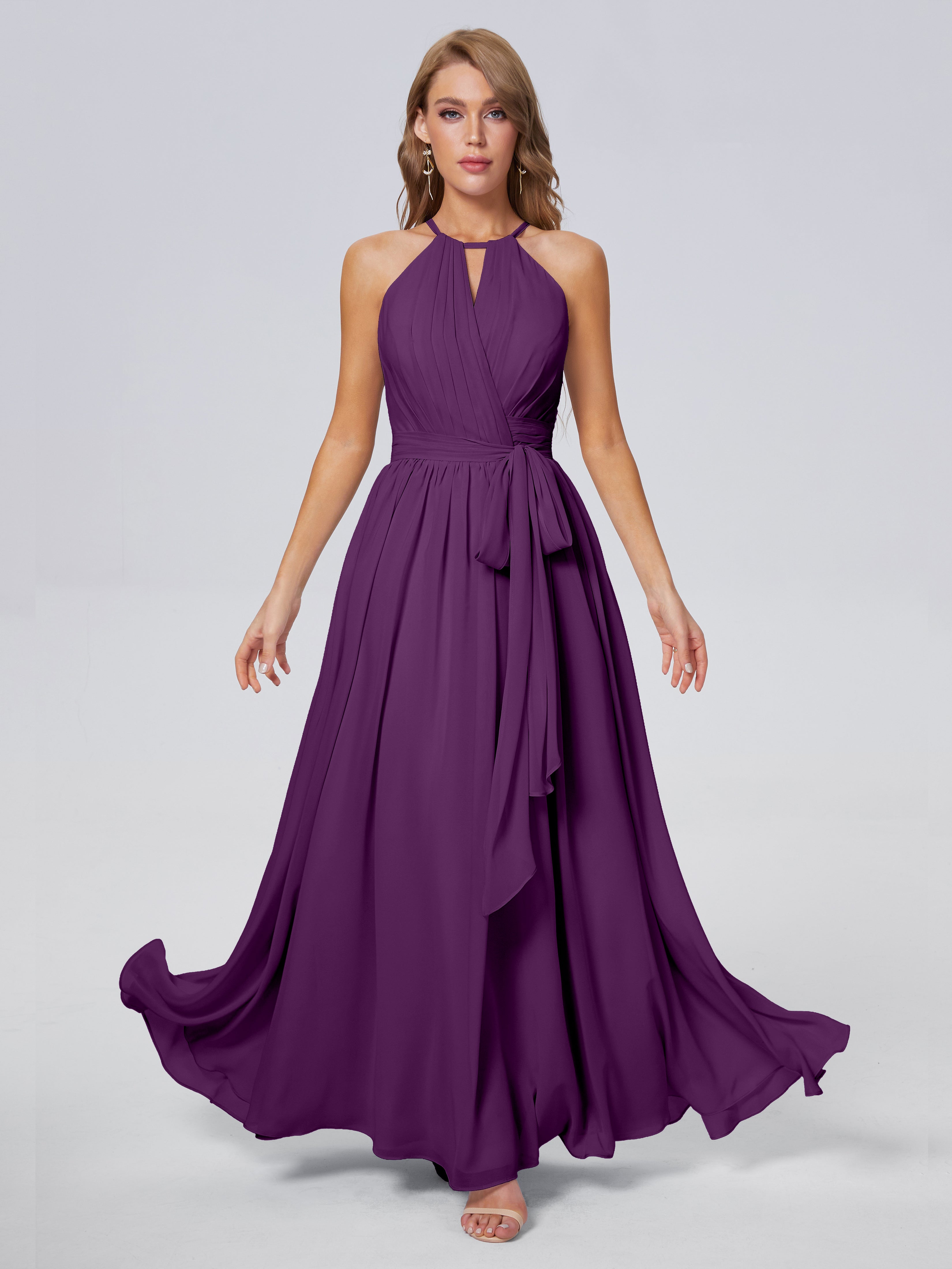 Amy Gorgeous Halter Chiffon Long Bridesmaid Dresses