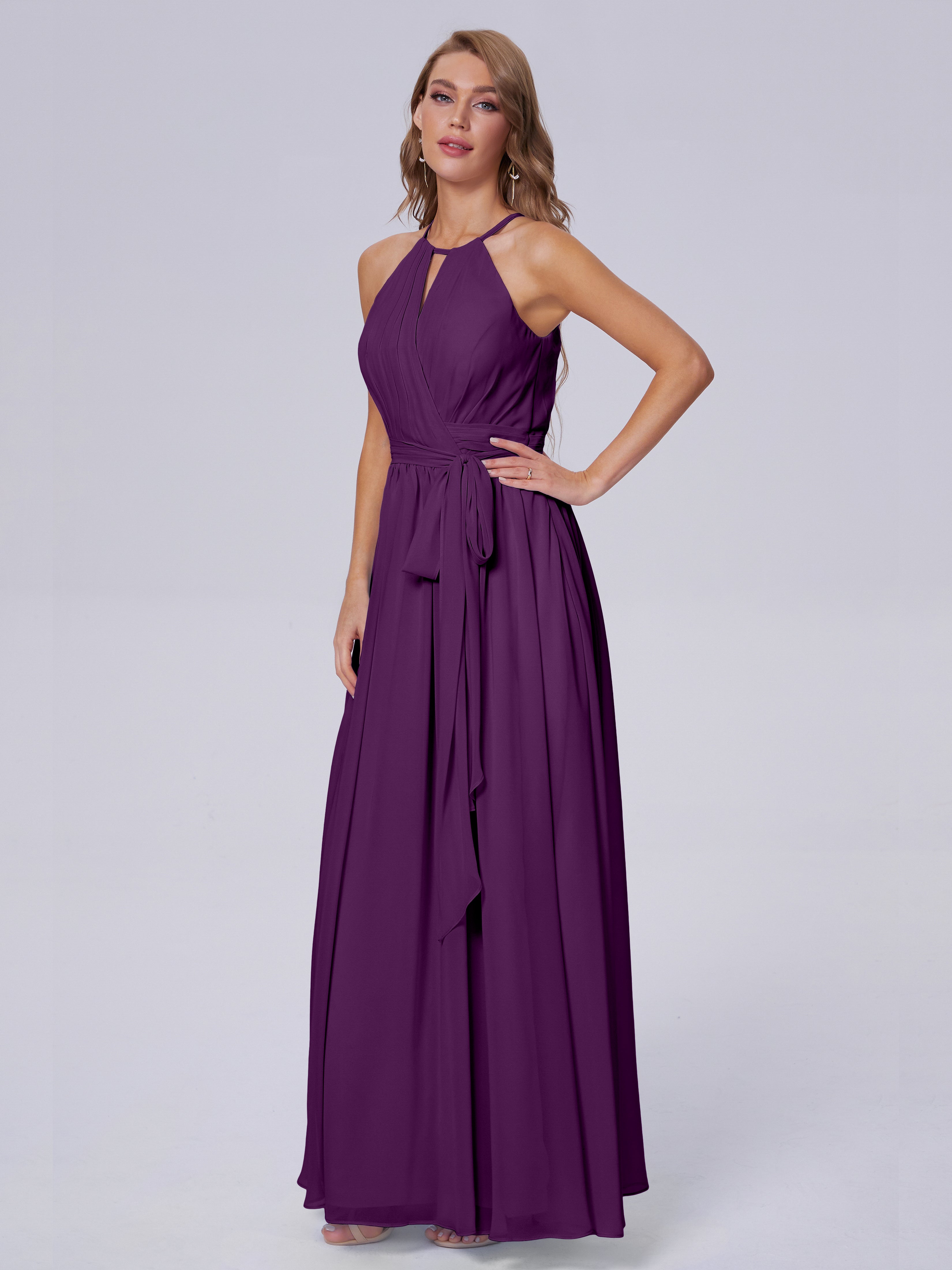 Amy Gorgeous Halter Chiffon Long Bridesmaid Dresses