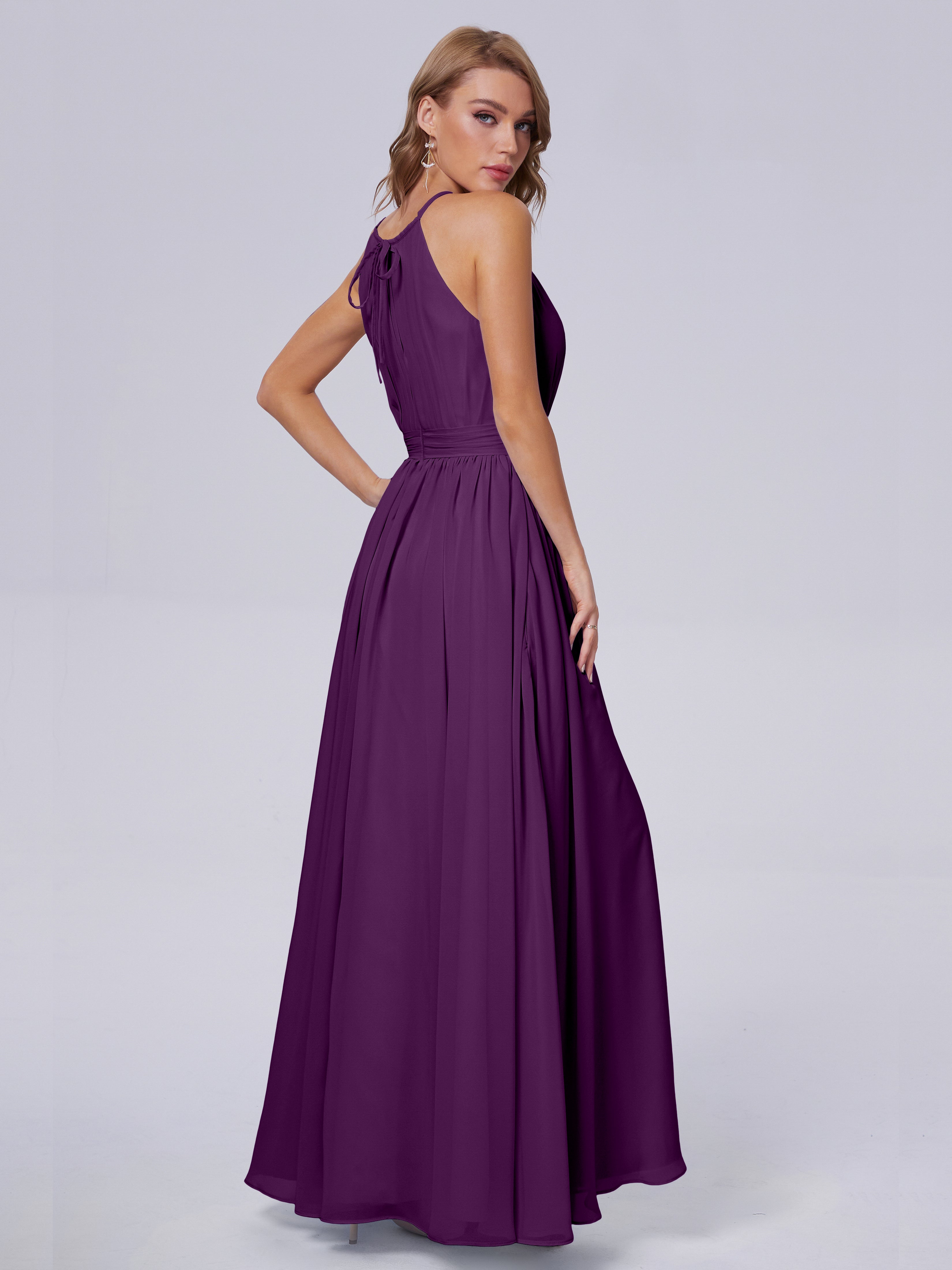 Amy Gorgeous Halter Chiffon Long Bridesmaid Dresses