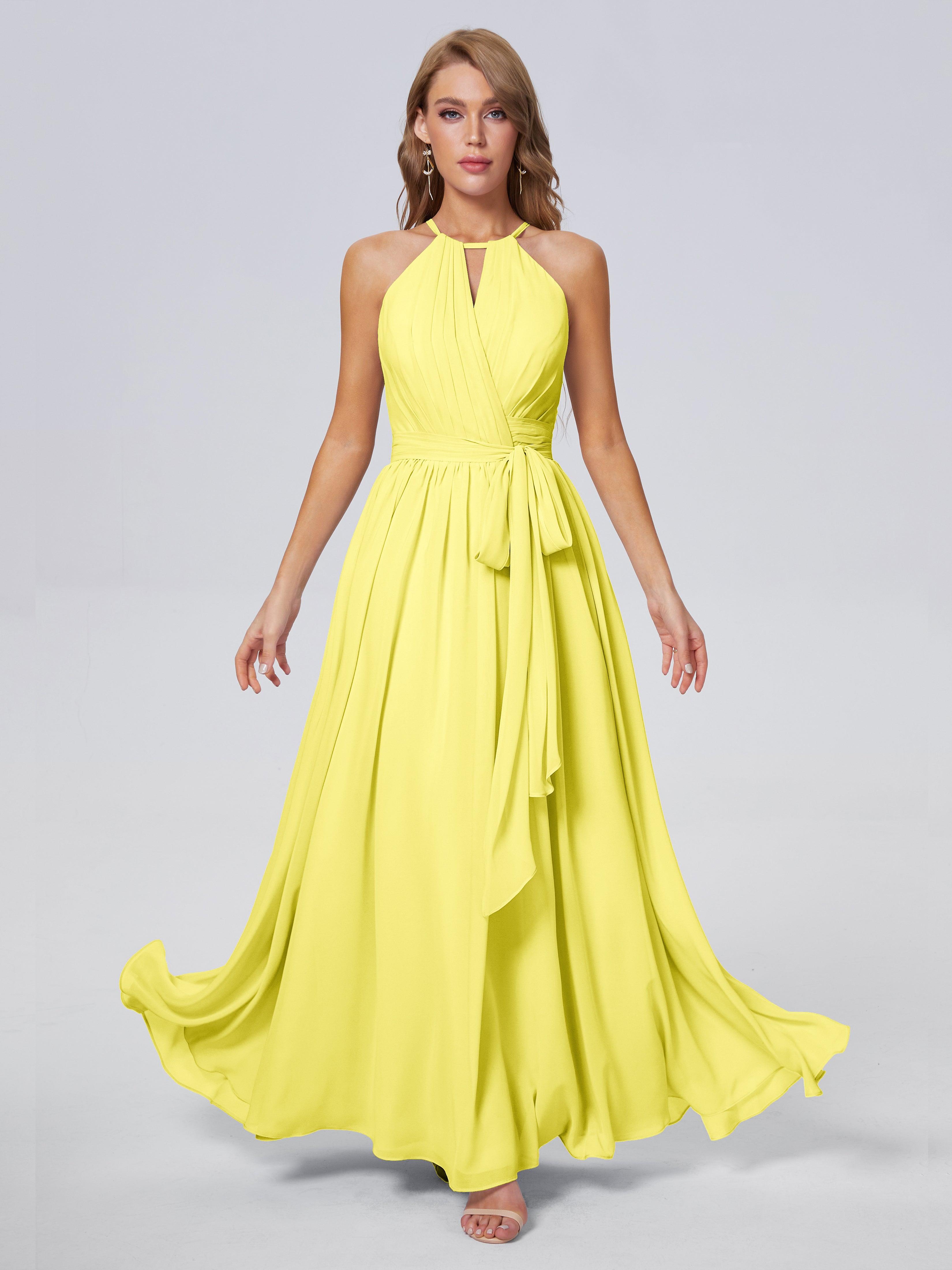 Amy Gorgeous Halter Chiffon Long Bridesmaid Dresses