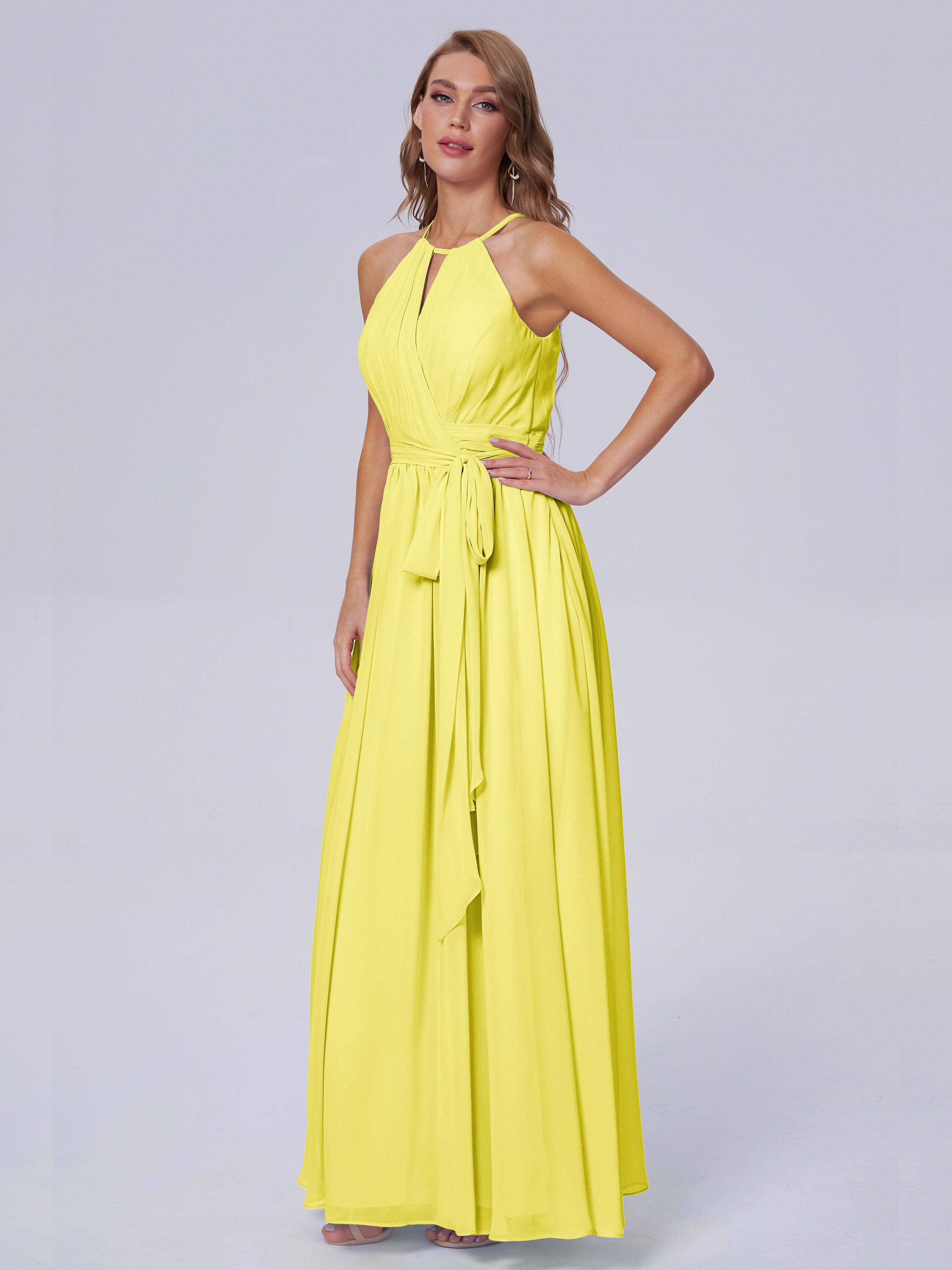 Amy Gorgeous Halter Chiffon Long Bridesmaid Dresses