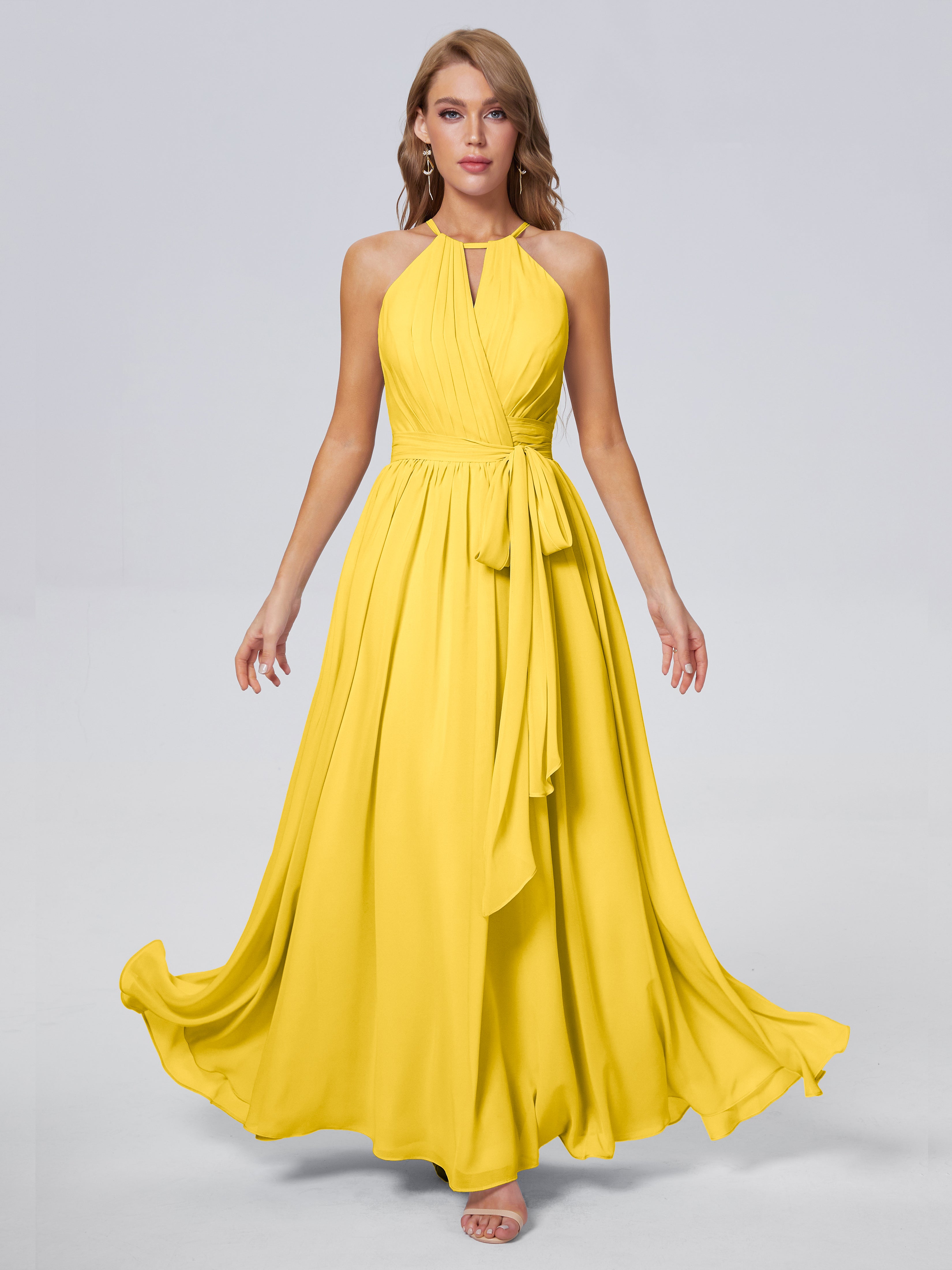 Amy Gorgeous Halter Chiffon Long Bridesmaid Dresses