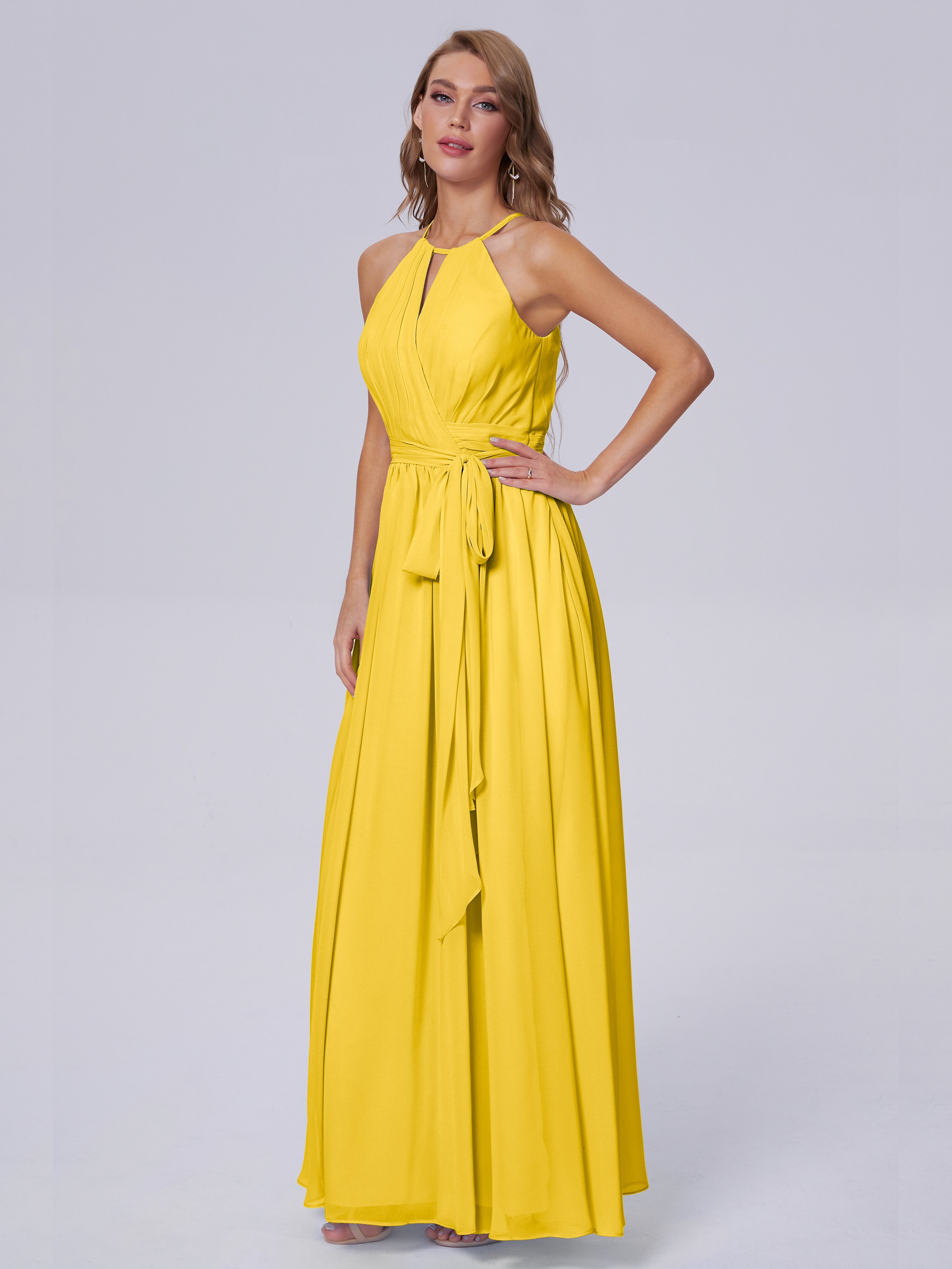 Amy Gorgeous Halter Chiffon Long Bridesmaid Dresses