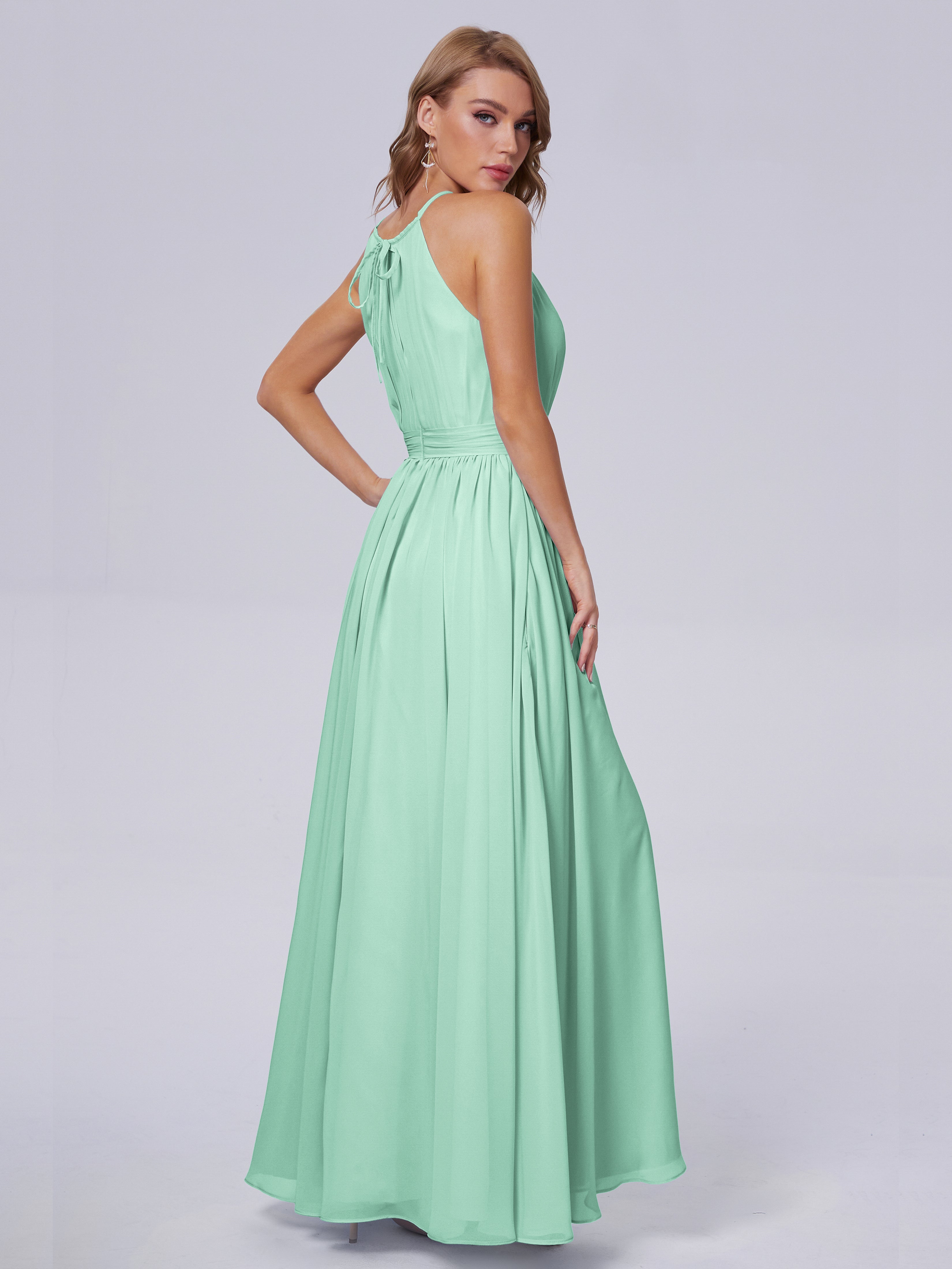 Amy Gorgeous Halter Chiffon Long Bridesmaid Dresses