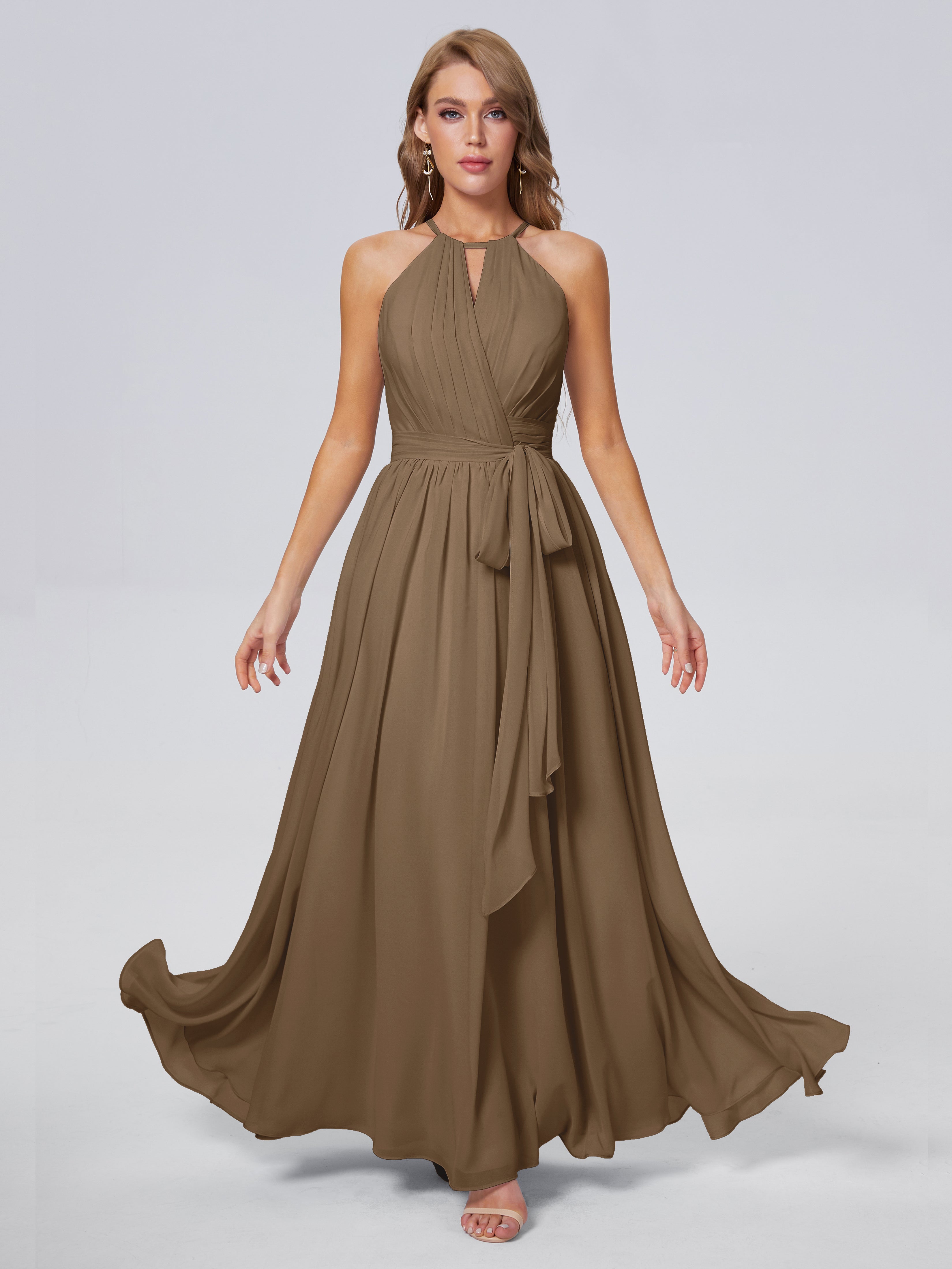 Amy Gorgeous Halter Chiffon Long Bridesmaid Dresses