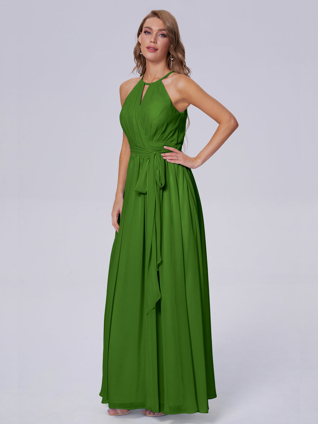 Amy Gorgeous Halter Chiffon Long Bridesmaid Dresses