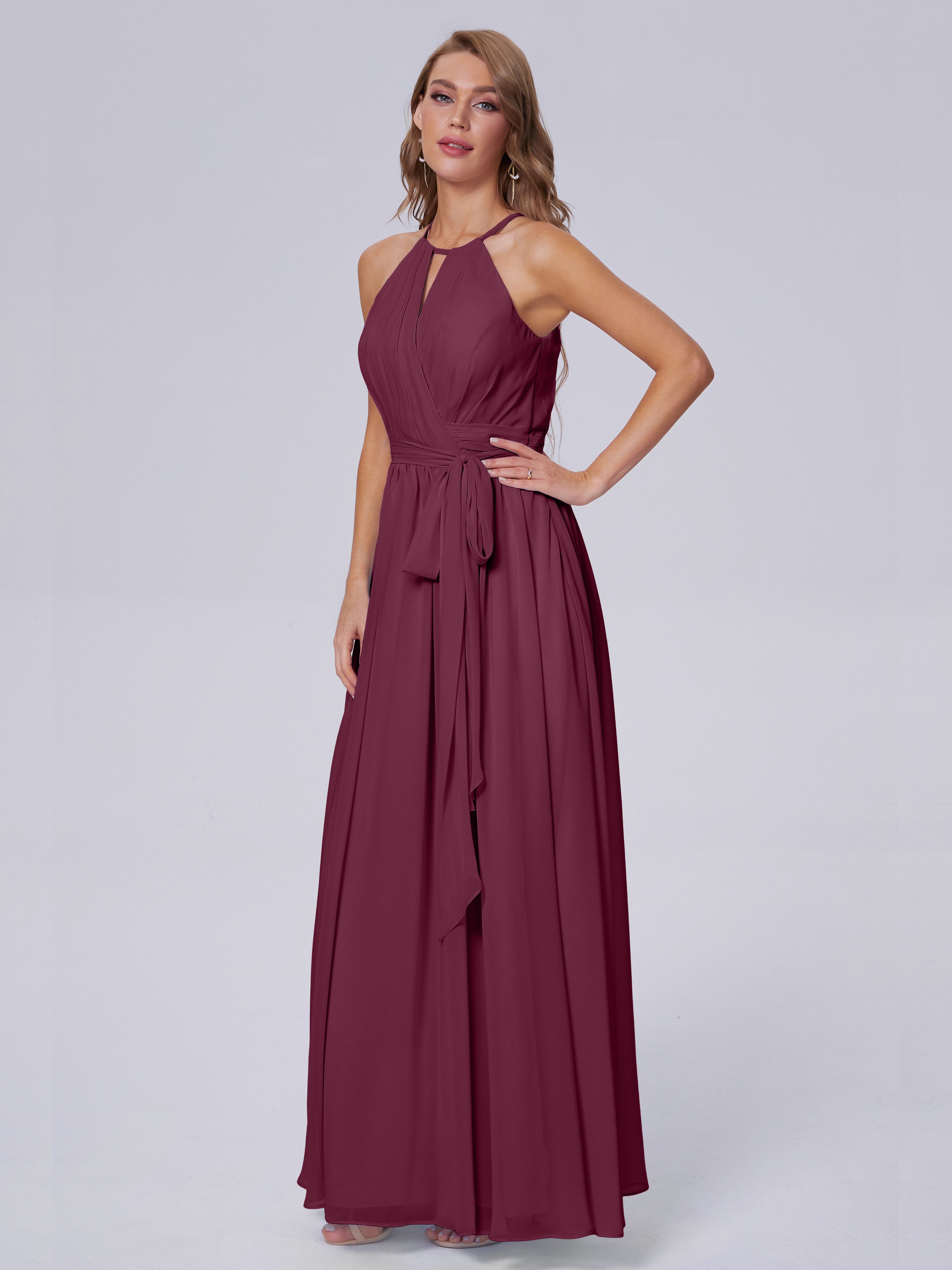 Amy Gorgeous Halter Chiffon Long Bridesmaid Dresses