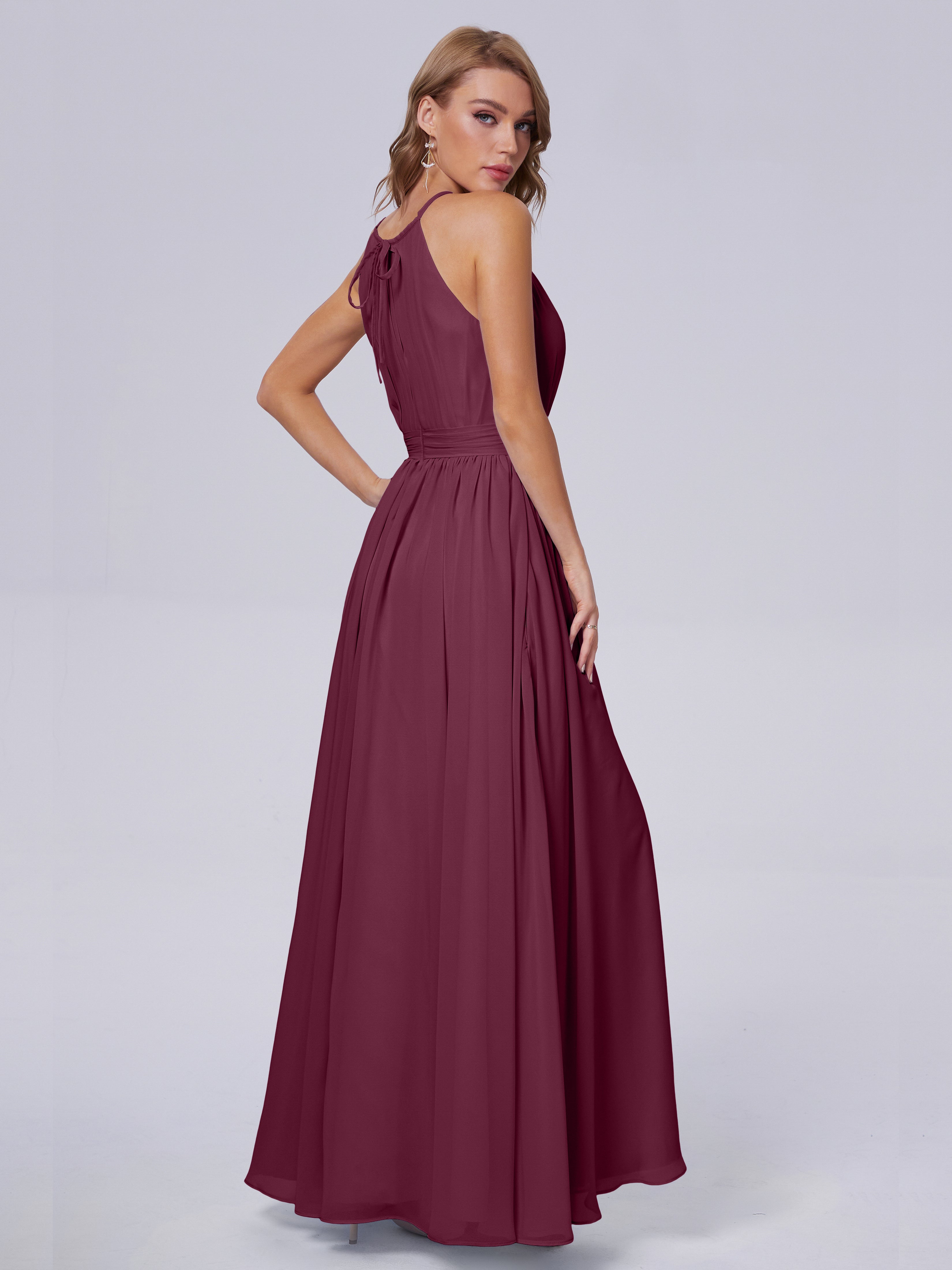 Amy Gorgeous Halter Chiffon Long Bridesmaid Dresses